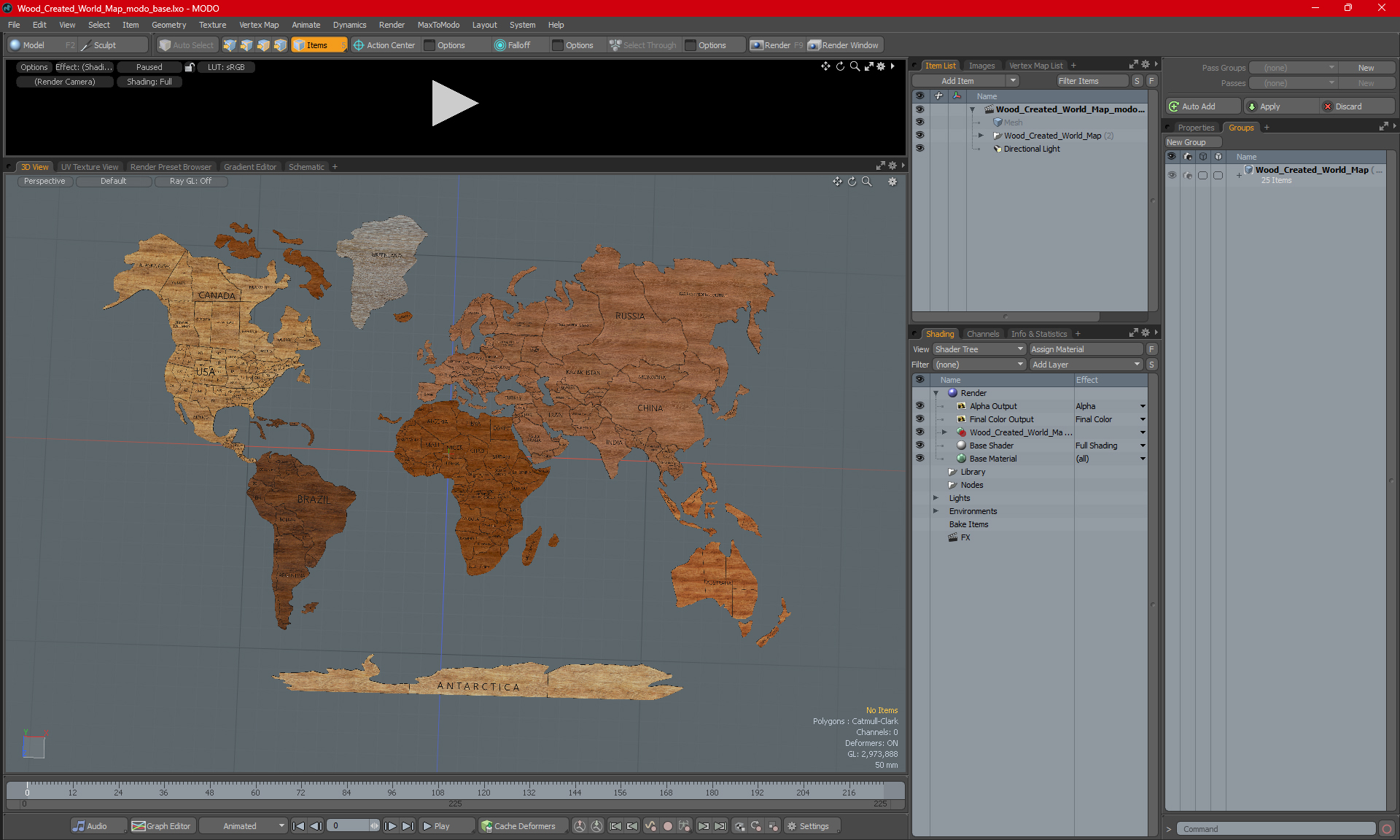 Wood Created World Map 3D