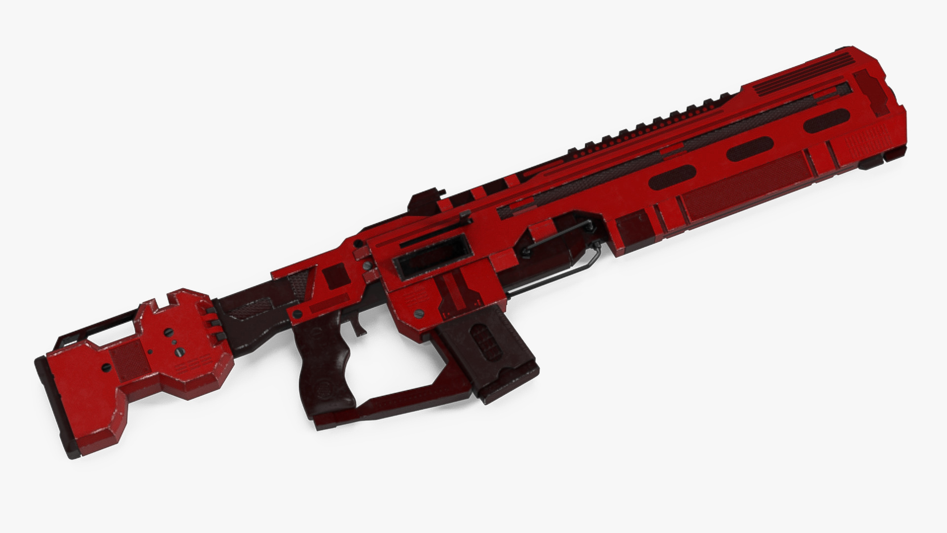 Futuristic Military Assault Rifle Red 3D