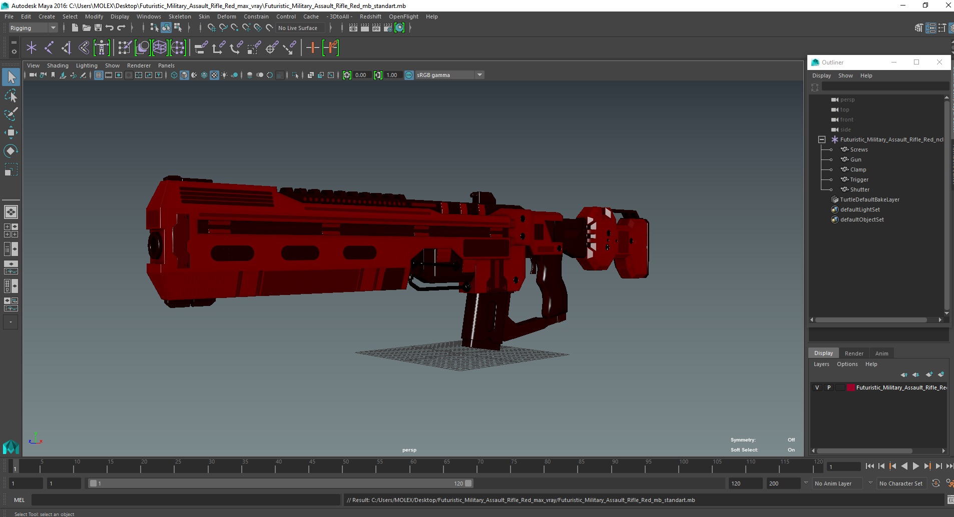 Futuristic Military Assault Rifle Red 3D