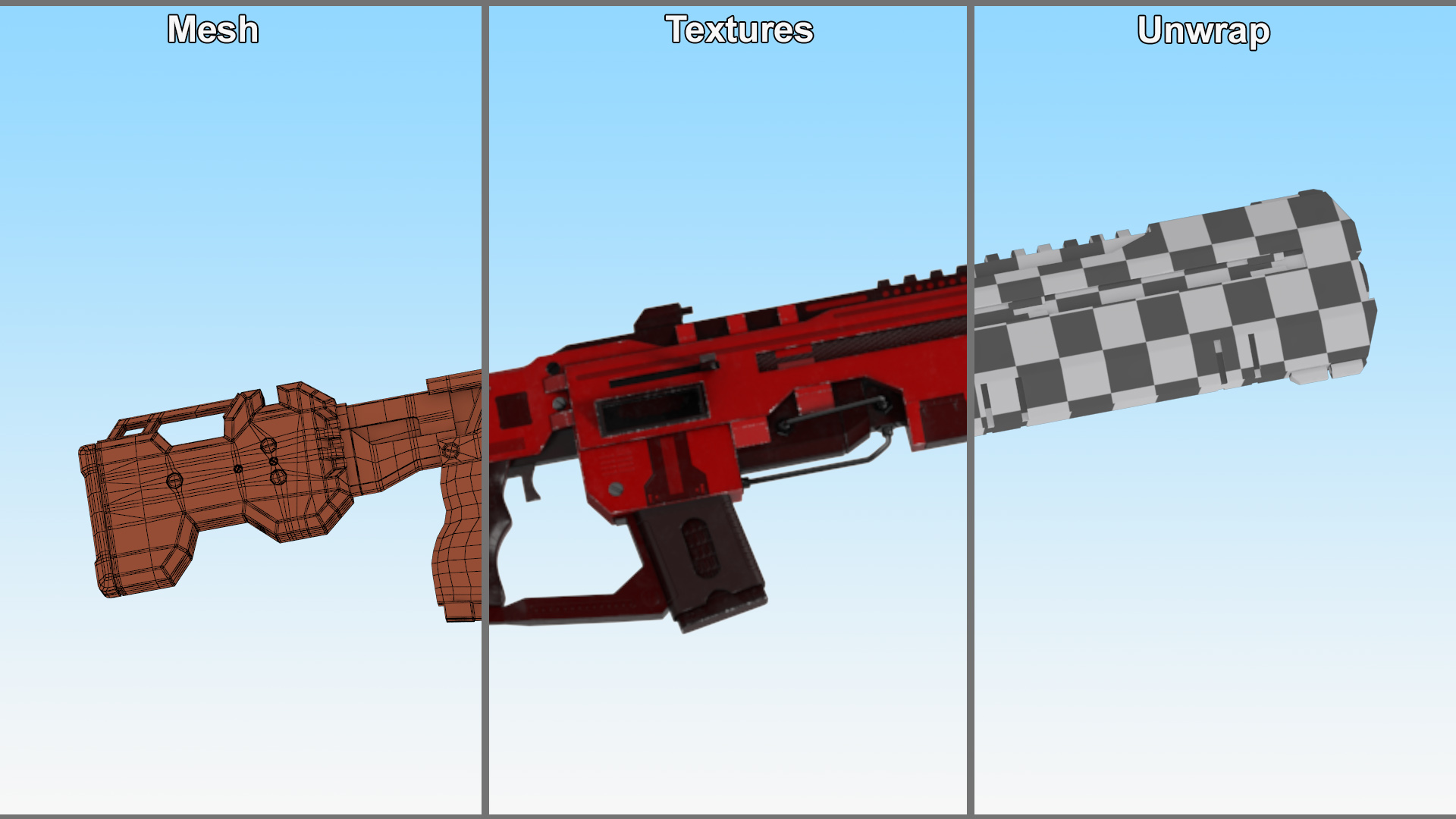 Futuristic Military Assault Rifle Red 3D