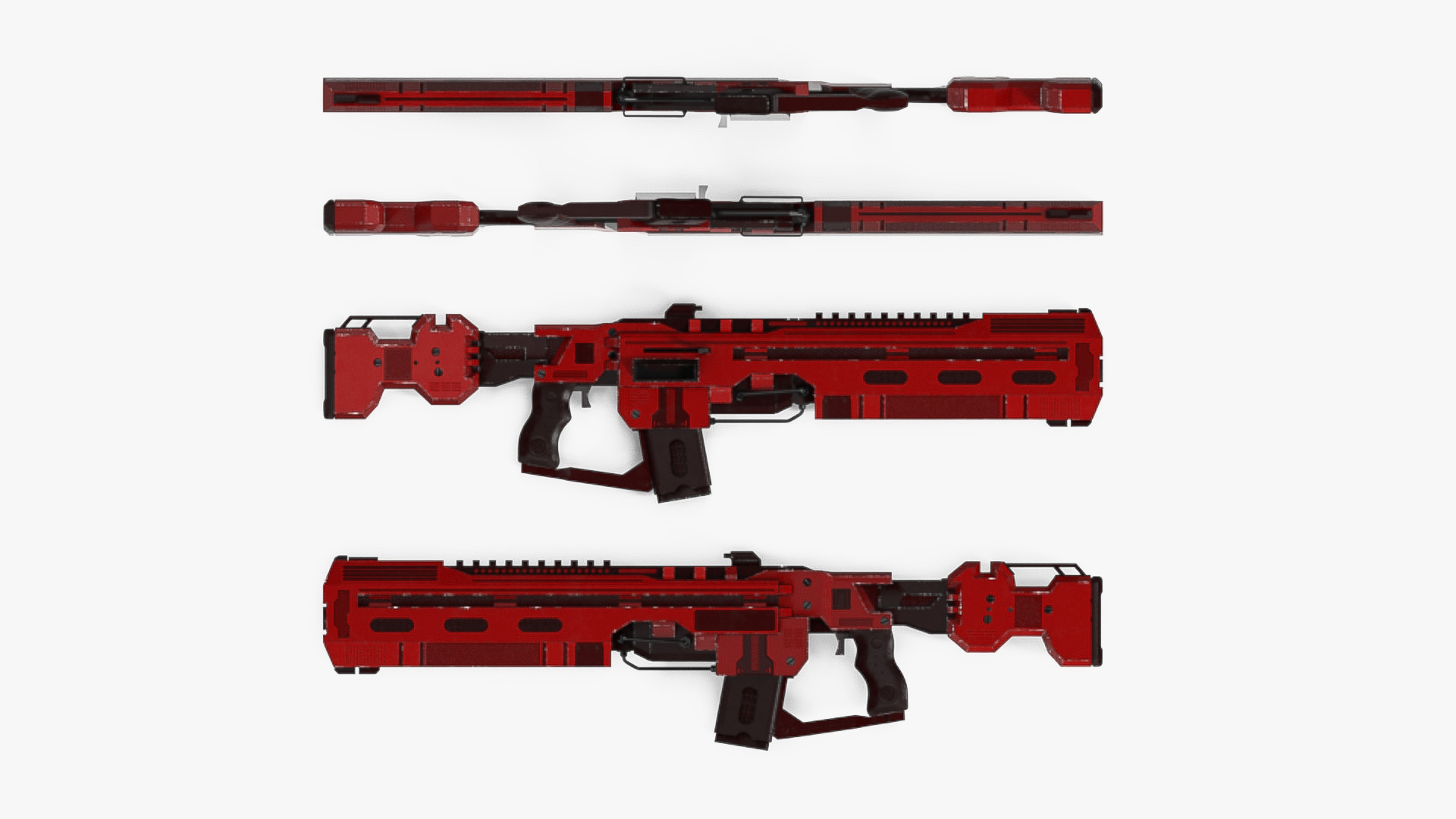 Futuristic Military Assault Rifle Red 3D