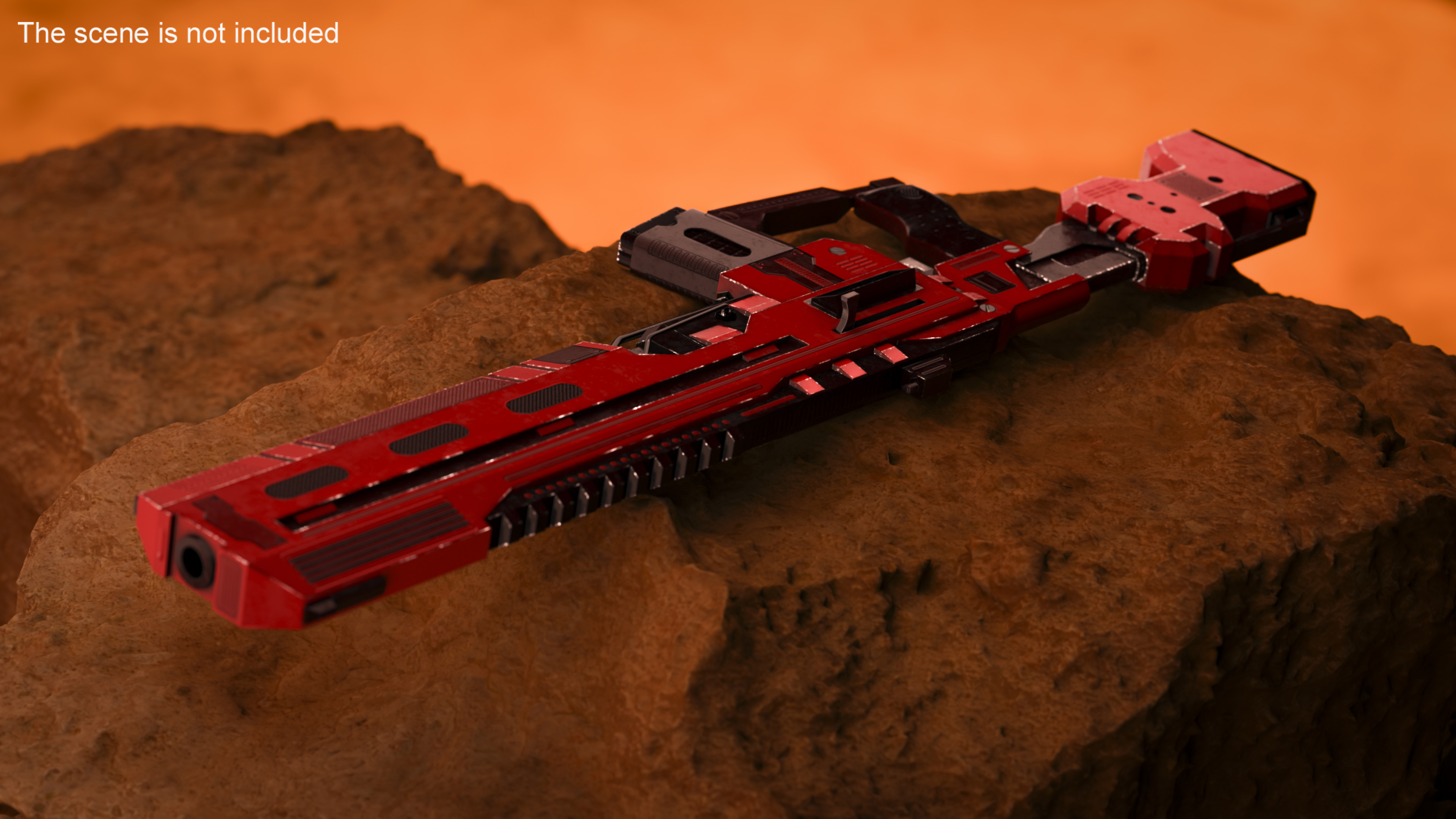 Futuristic Military Assault Rifle Red 3D