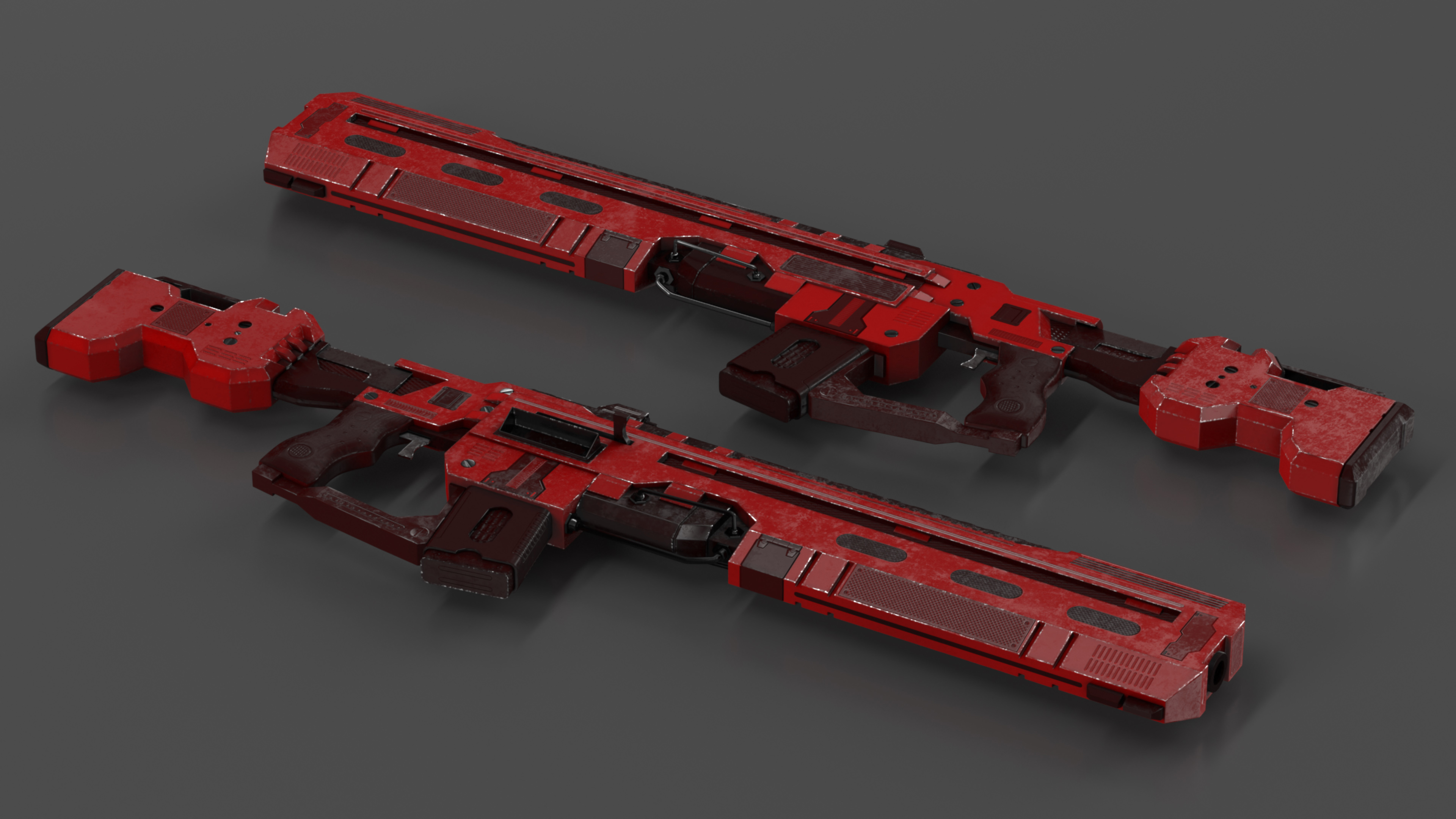 Futuristic Military Assault Rifle Red 3D