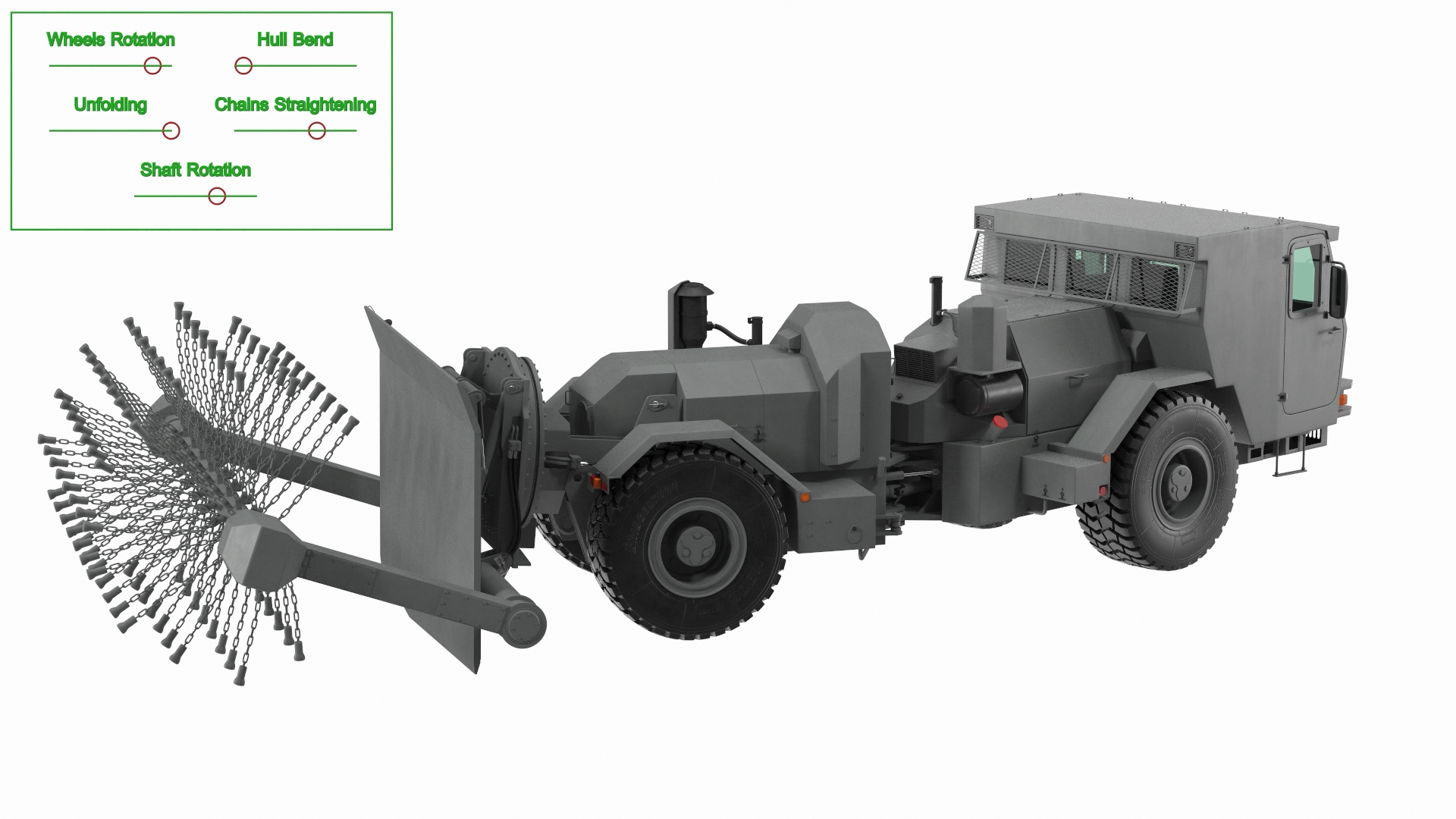 Mine Flail Vehicle Hydrema 910 Grey Rigged 3D