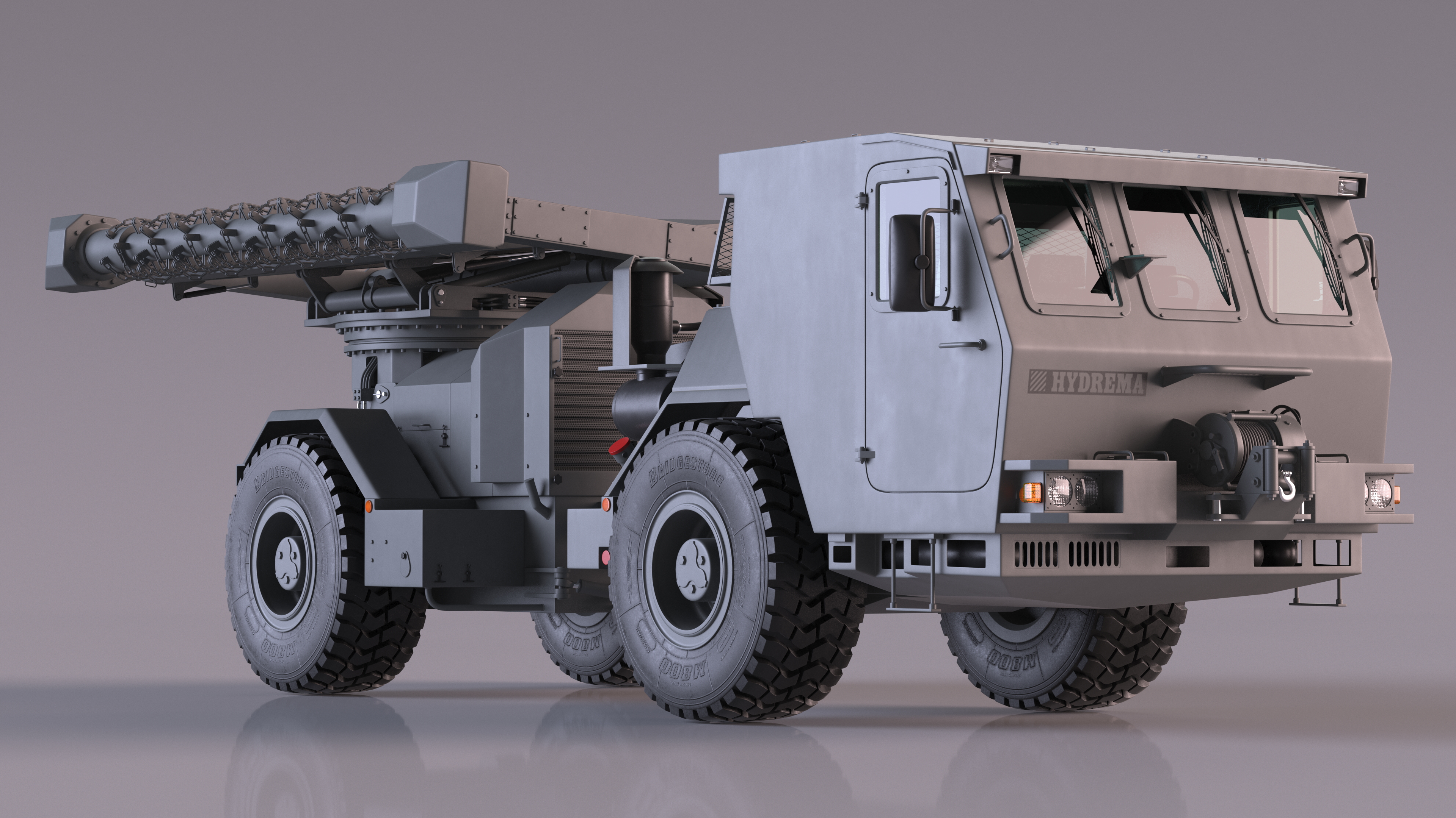 Mine Flail Vehicle Hydrema 910 Grey Rigged 3D