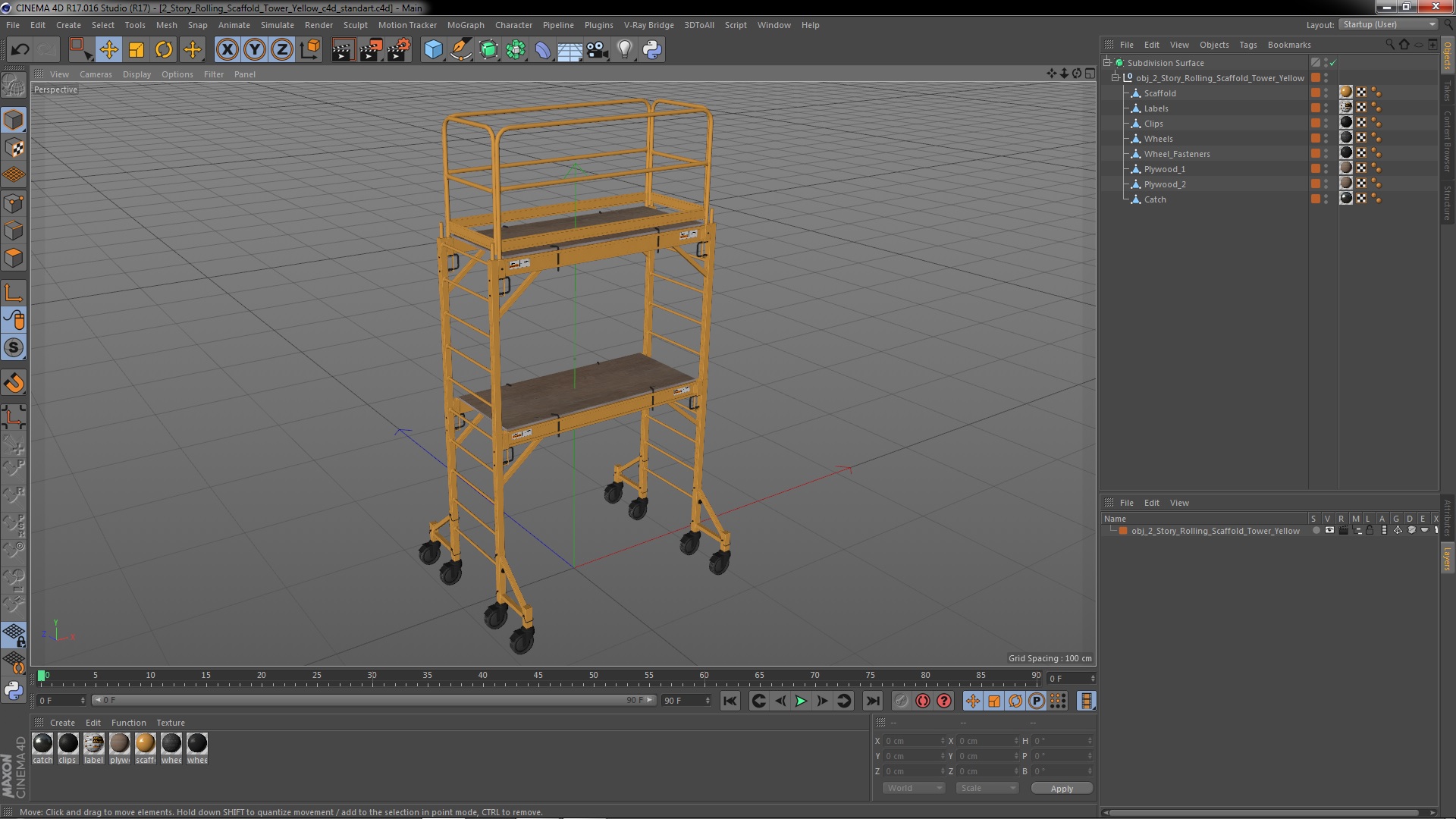 2 Story Rolling Scaffold Tower Yellow 3D