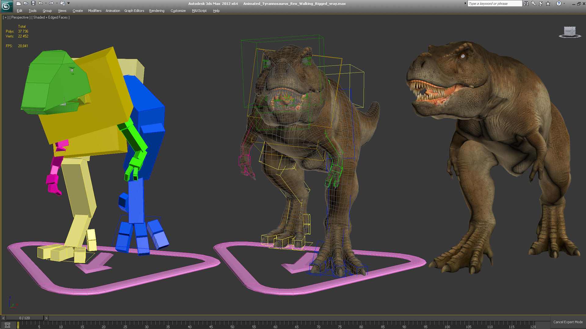 3D Animated Tyrannosaurus Rex Walking Rigged