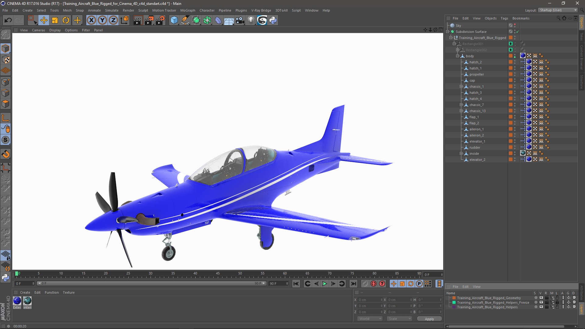 3D Training Aircraft Blue Rigged for Cinema 4D model