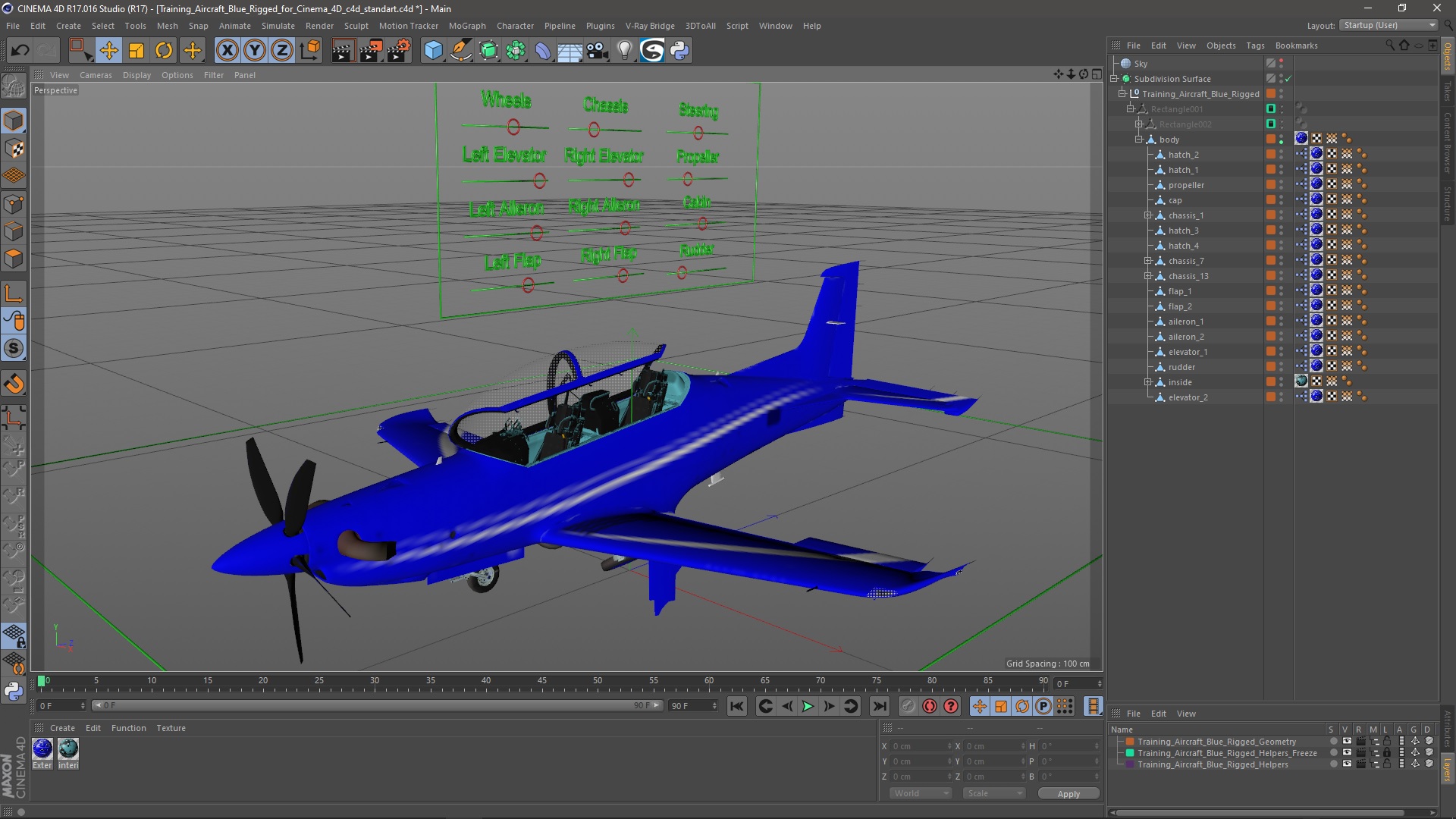 3D Training Aircraft Blue Rigged for Cinema 4D model