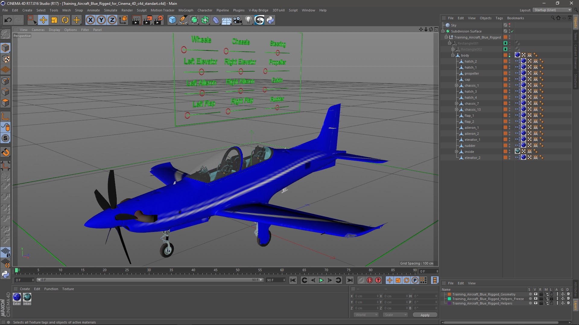 3D Training Aircraft Blue Rigged for Cinema 4D model