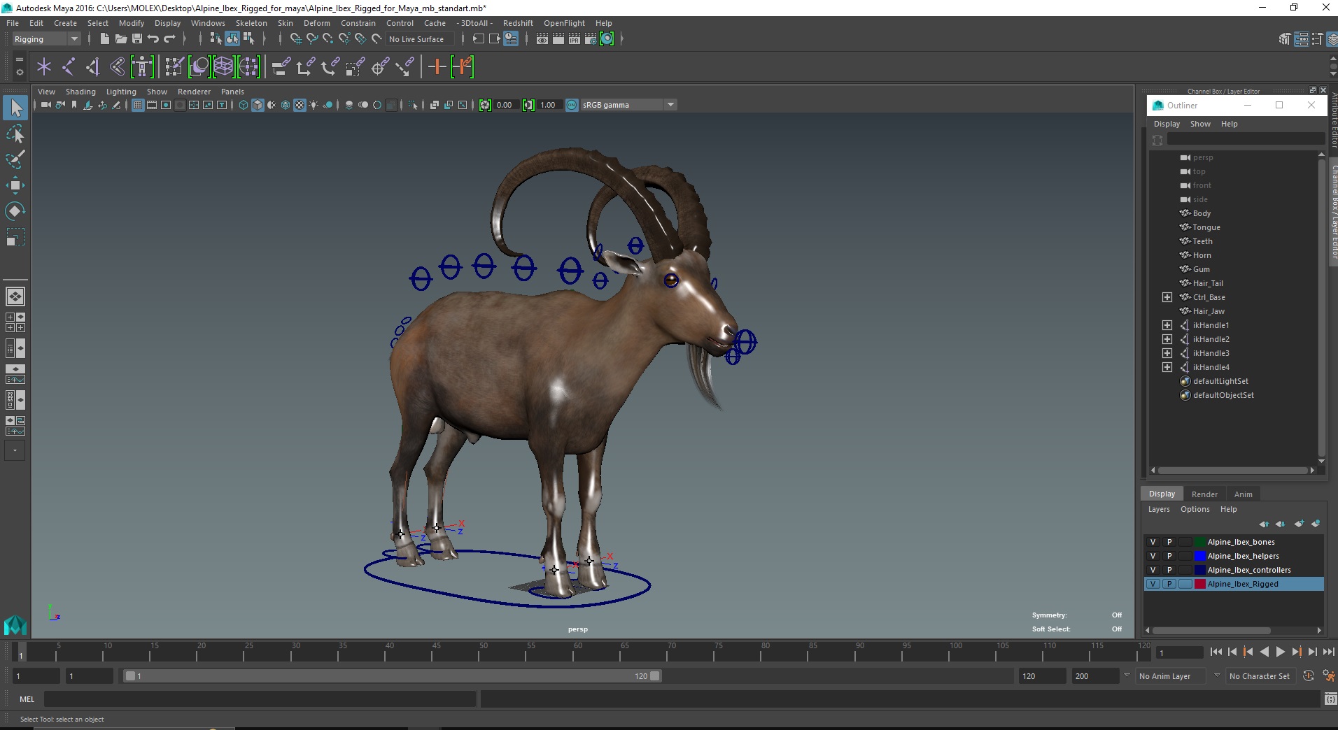 Alpine Ibex Rigged for Maya 3D