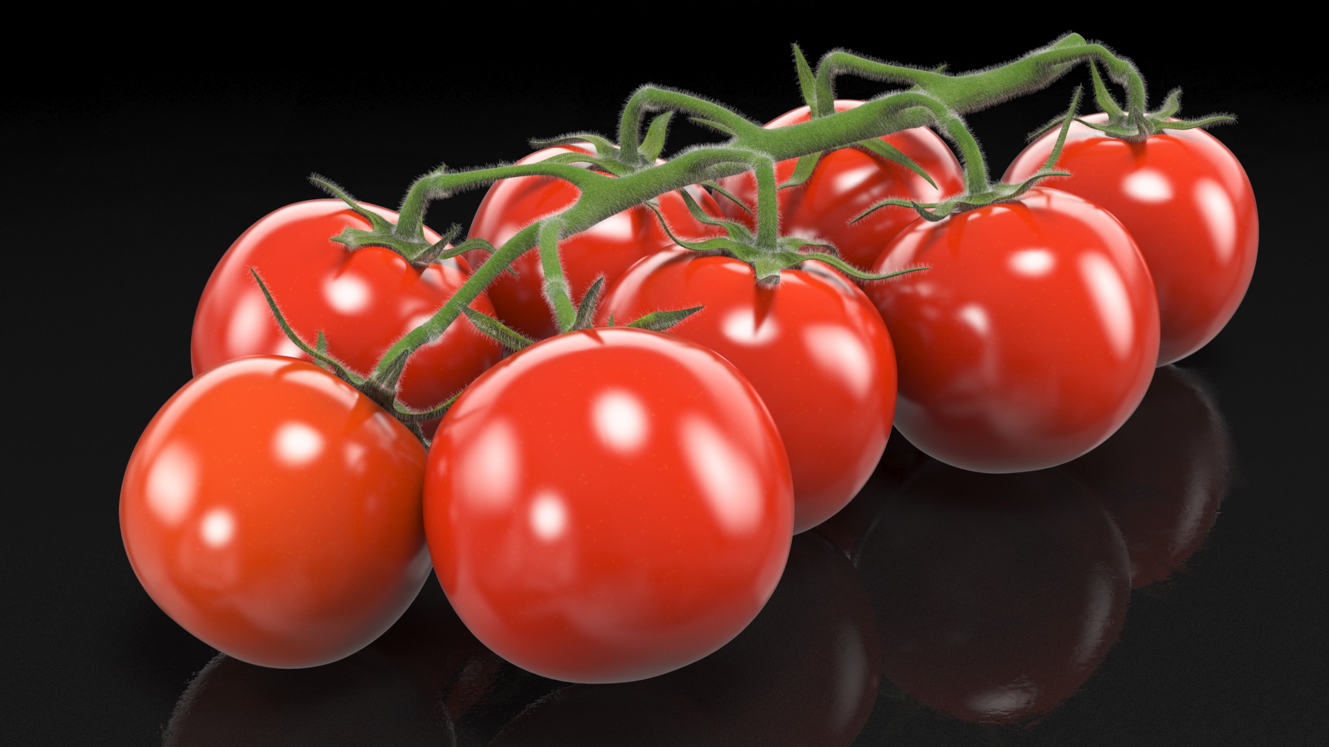 Fresh Cherry Tomatoes on the Vine Fur 3D