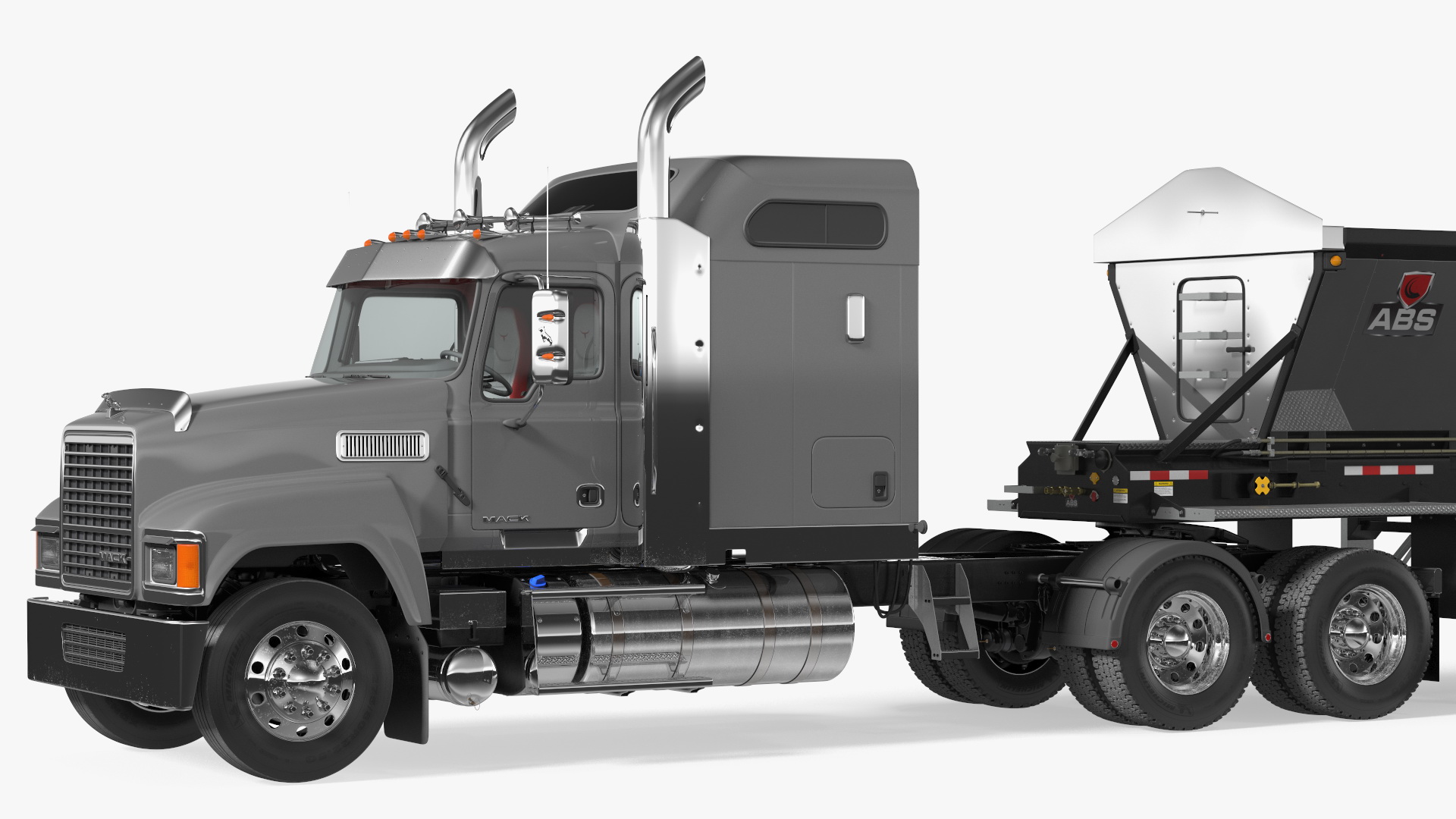 3D model Truck Mack CHU613 With Trailer ABS LRC Rigged