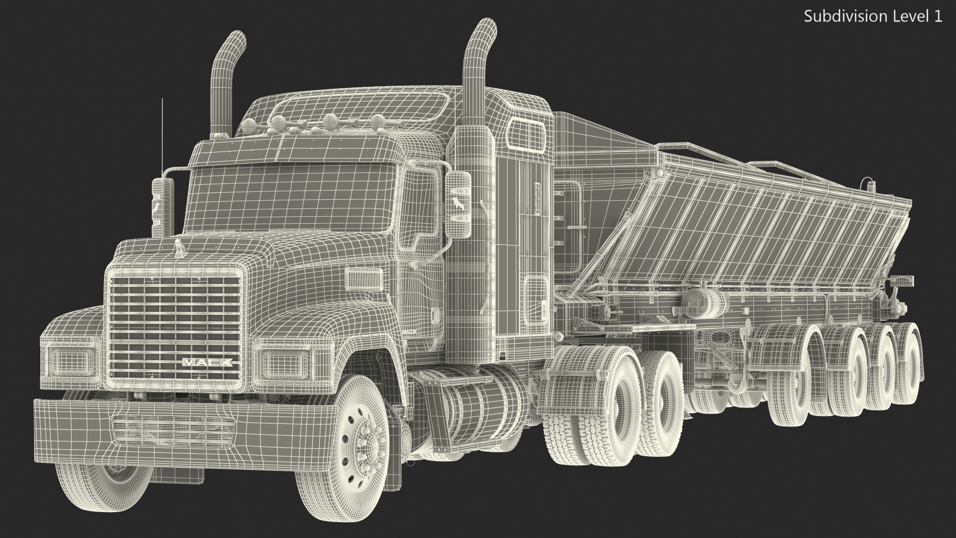 3D model Truck Mack CHU613 With Trailer ABS LRC Rigged