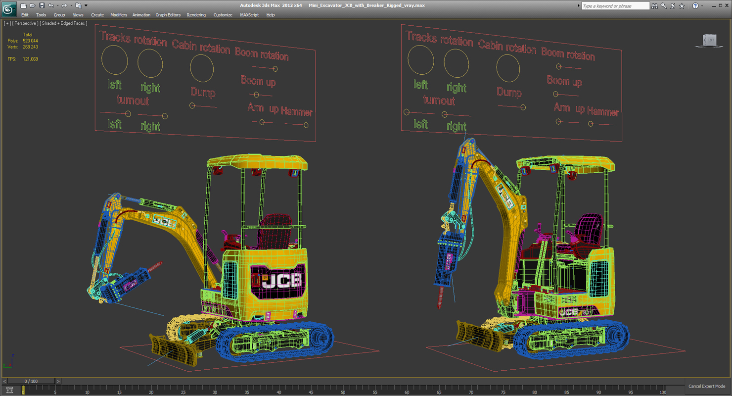 3D Mini Excavator JCB with Breaker Rigged model