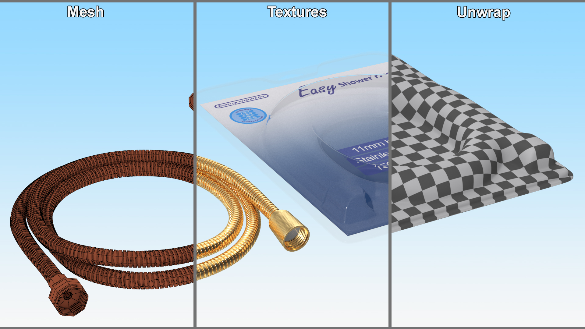 Shower Hose in Package Golden 3D model