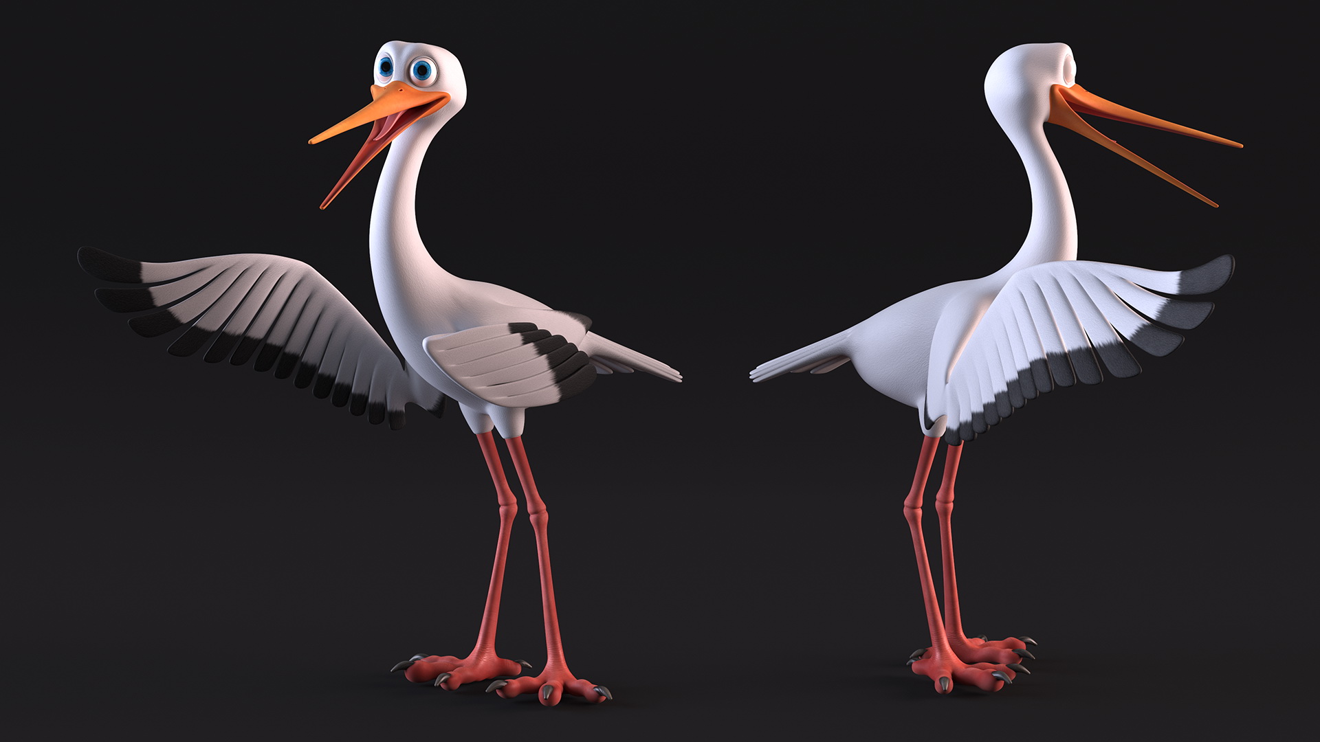 Cartoon Stork Rigged for Maya 3D model