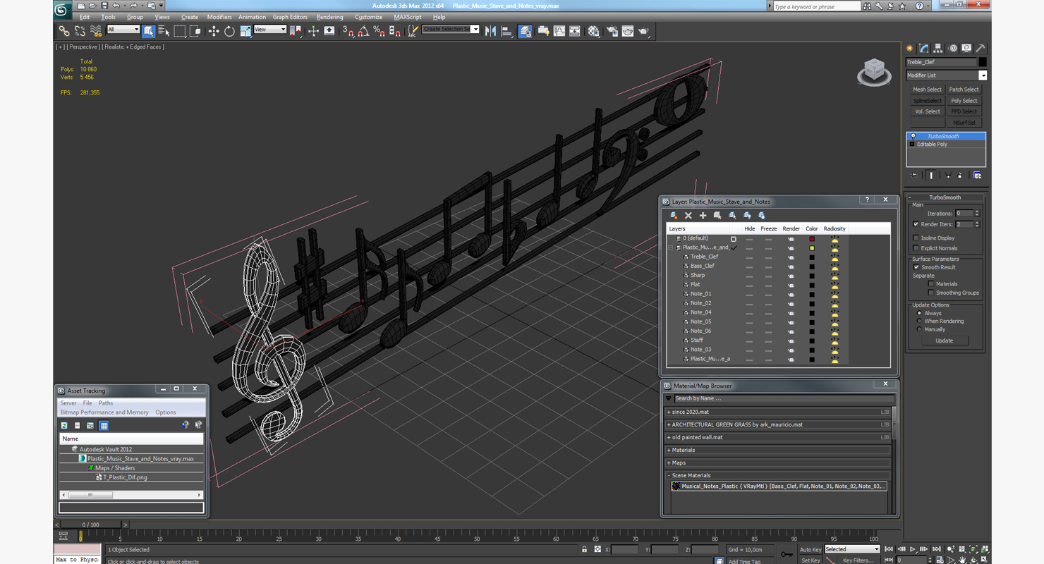 Plastic Music Stave and Notes 3D model