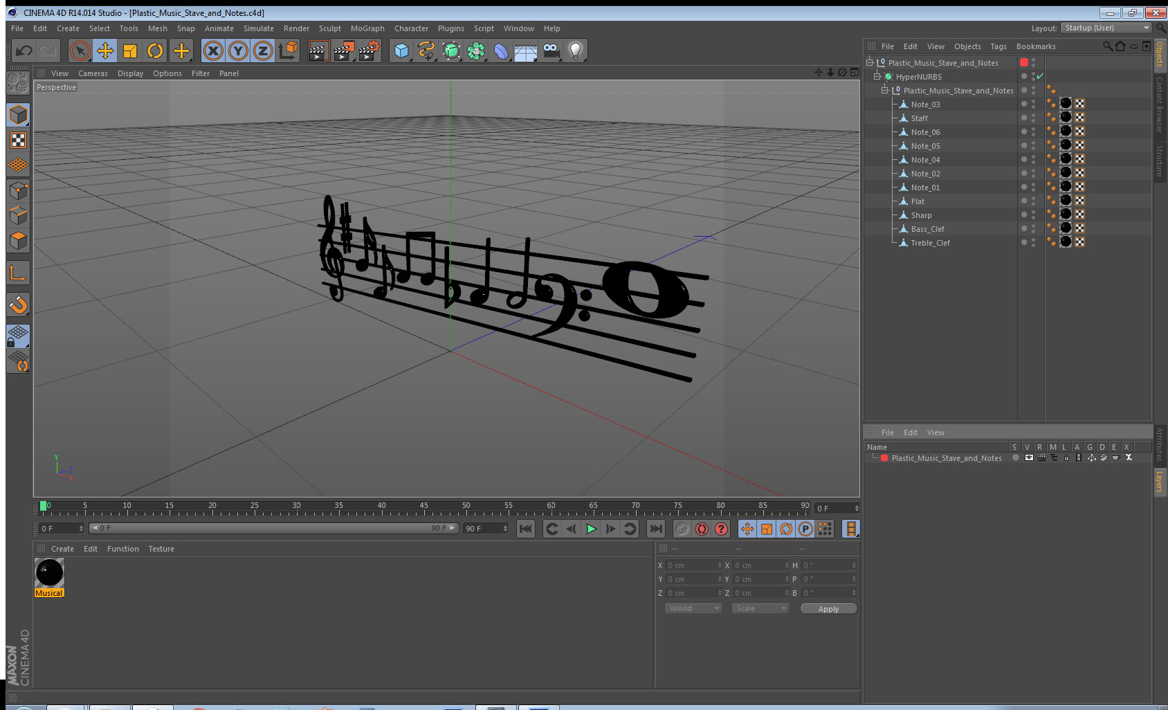 Plastic Music Stave and Notes 3D model