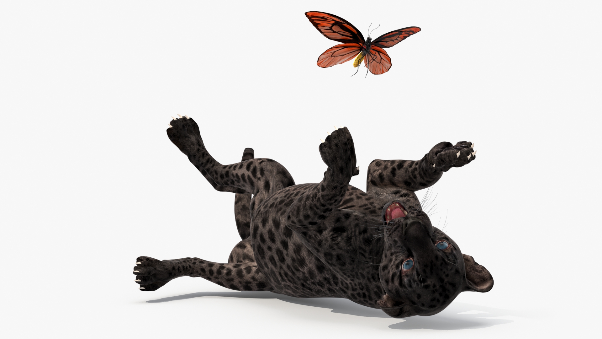 3D model Playful Black Leopard Cub with Butterfly