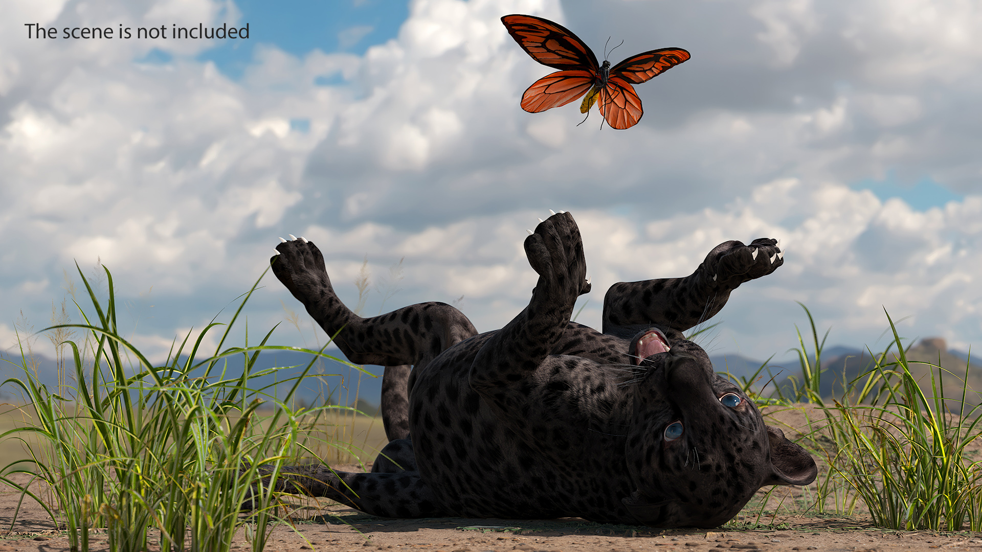 3D model Playful Black Leopard Cub with Butterfly