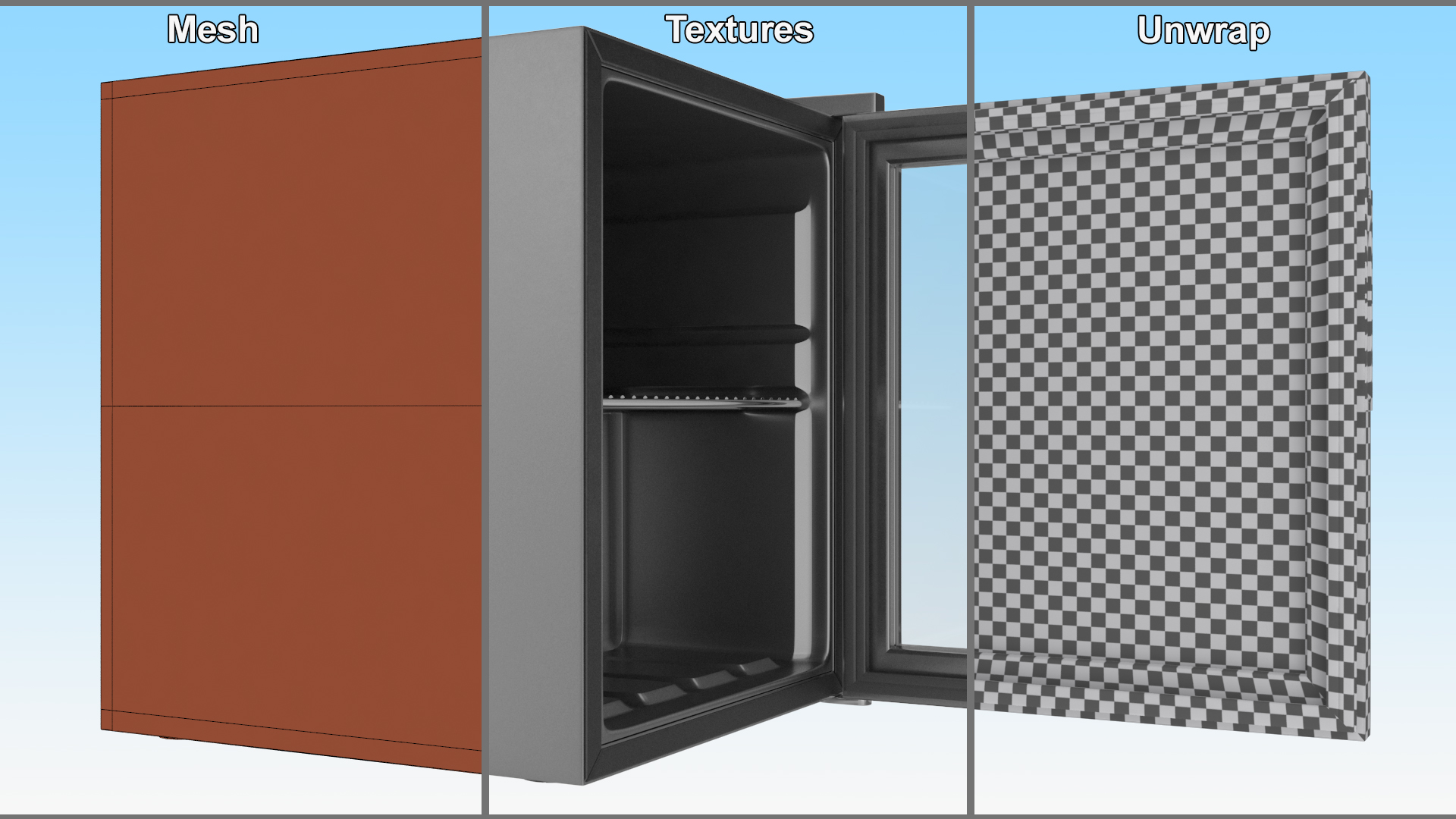 3D Mini Fridge Beverage Cooler Black Open model