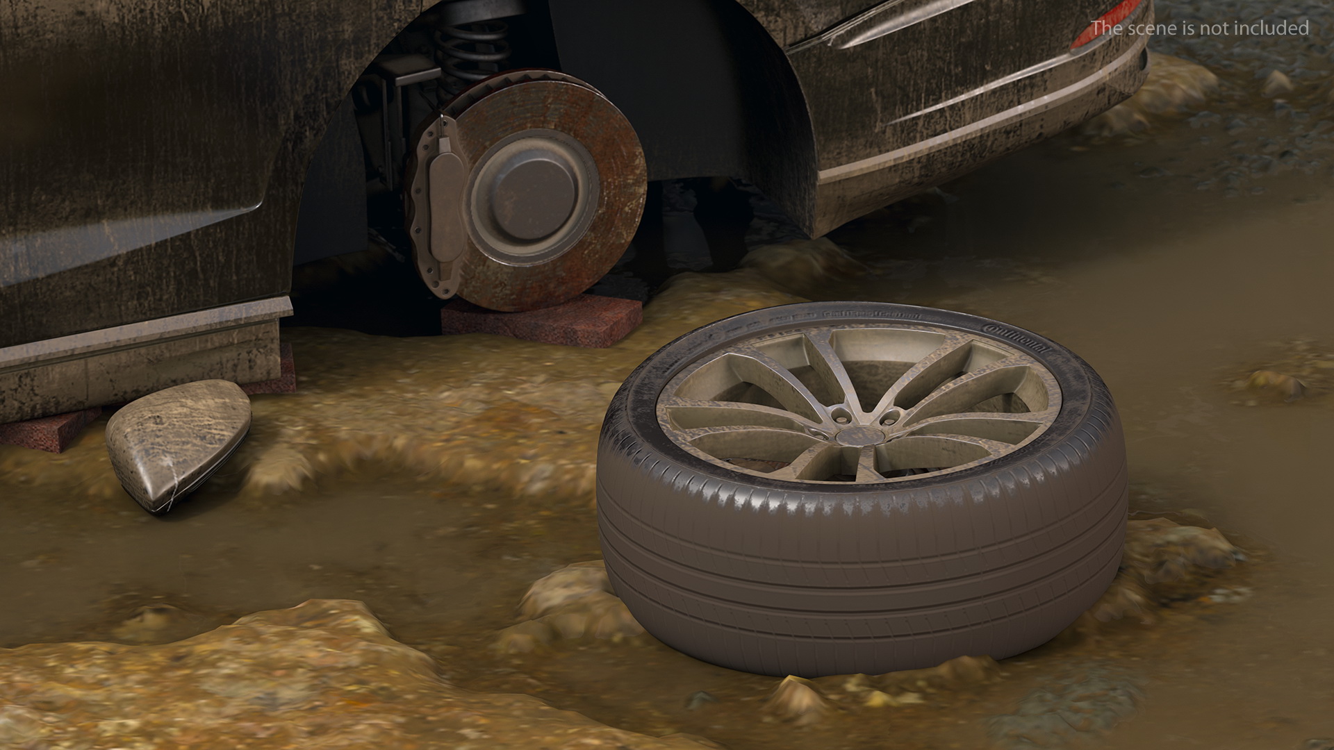 3D Abandoned Car Flat Tire model