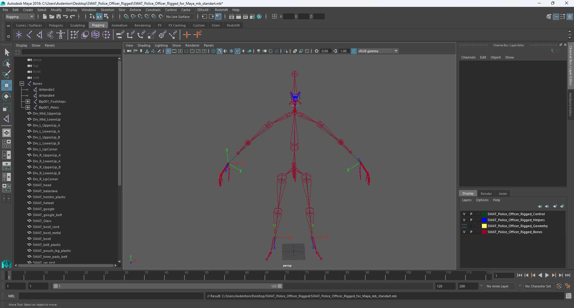3D model SWAT Police Officer Rigged for Maya