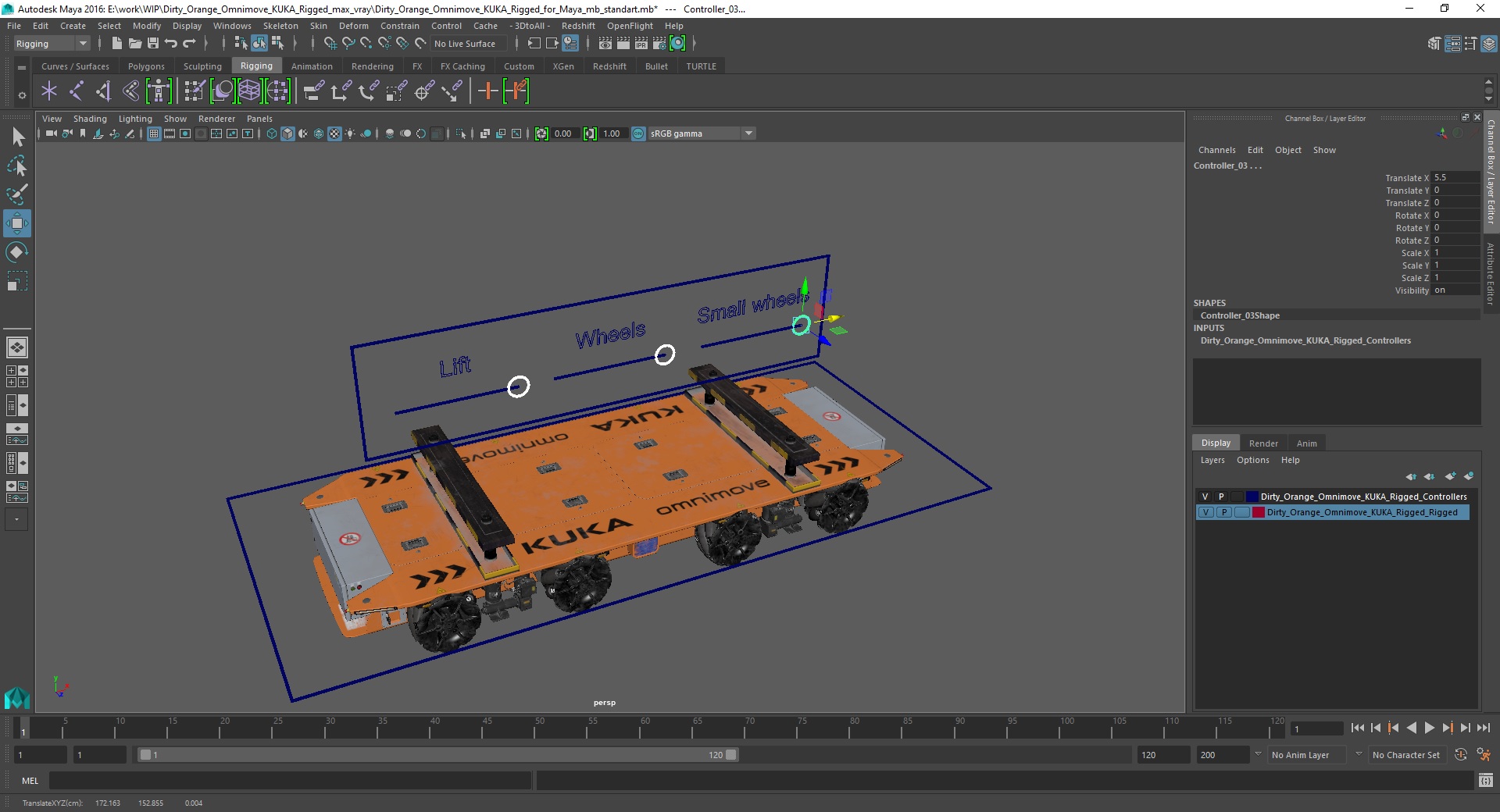 Dirty Orange Omnimove KUKA Rigged for Maya 3D