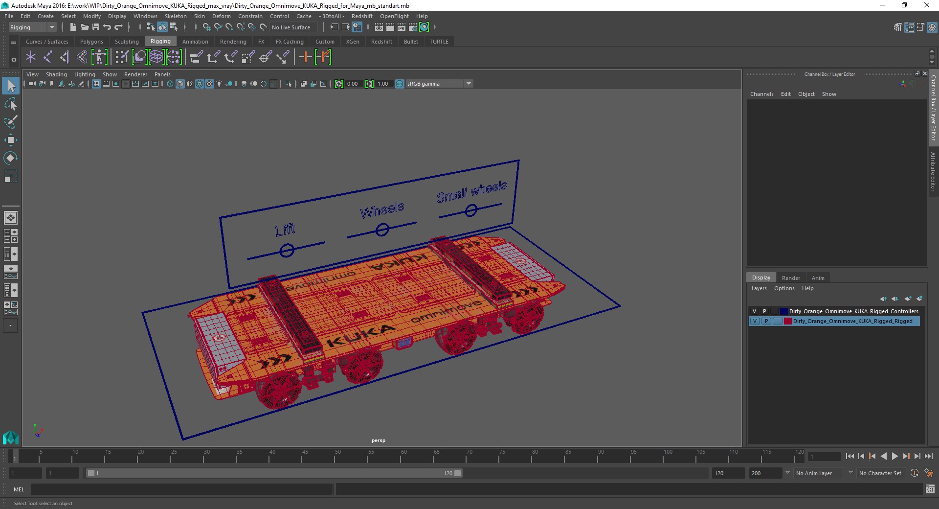 Dirty Orange Omnimove KUKA Rigged for Maya 3D