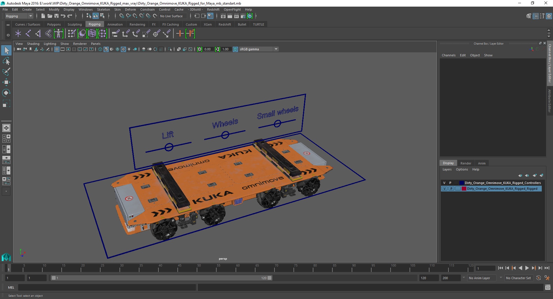 Dirty Orange Omnimove KUKA Rigged for Maya 3D