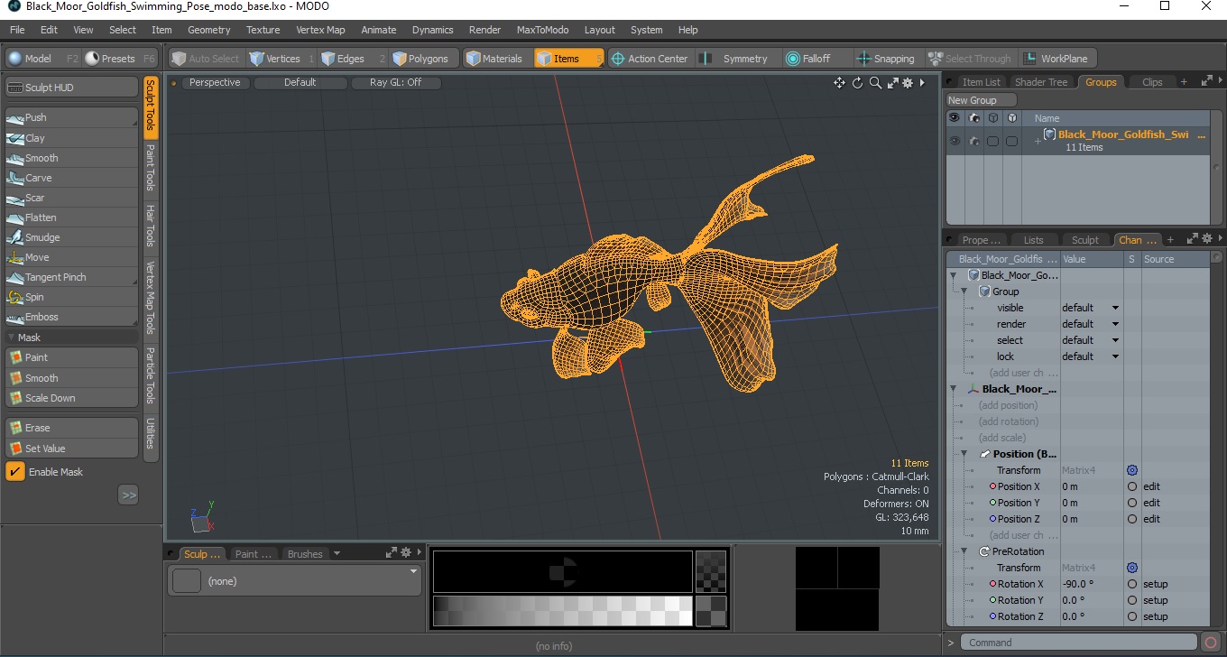 3D Black Moor Goldfish Swimming Pose model