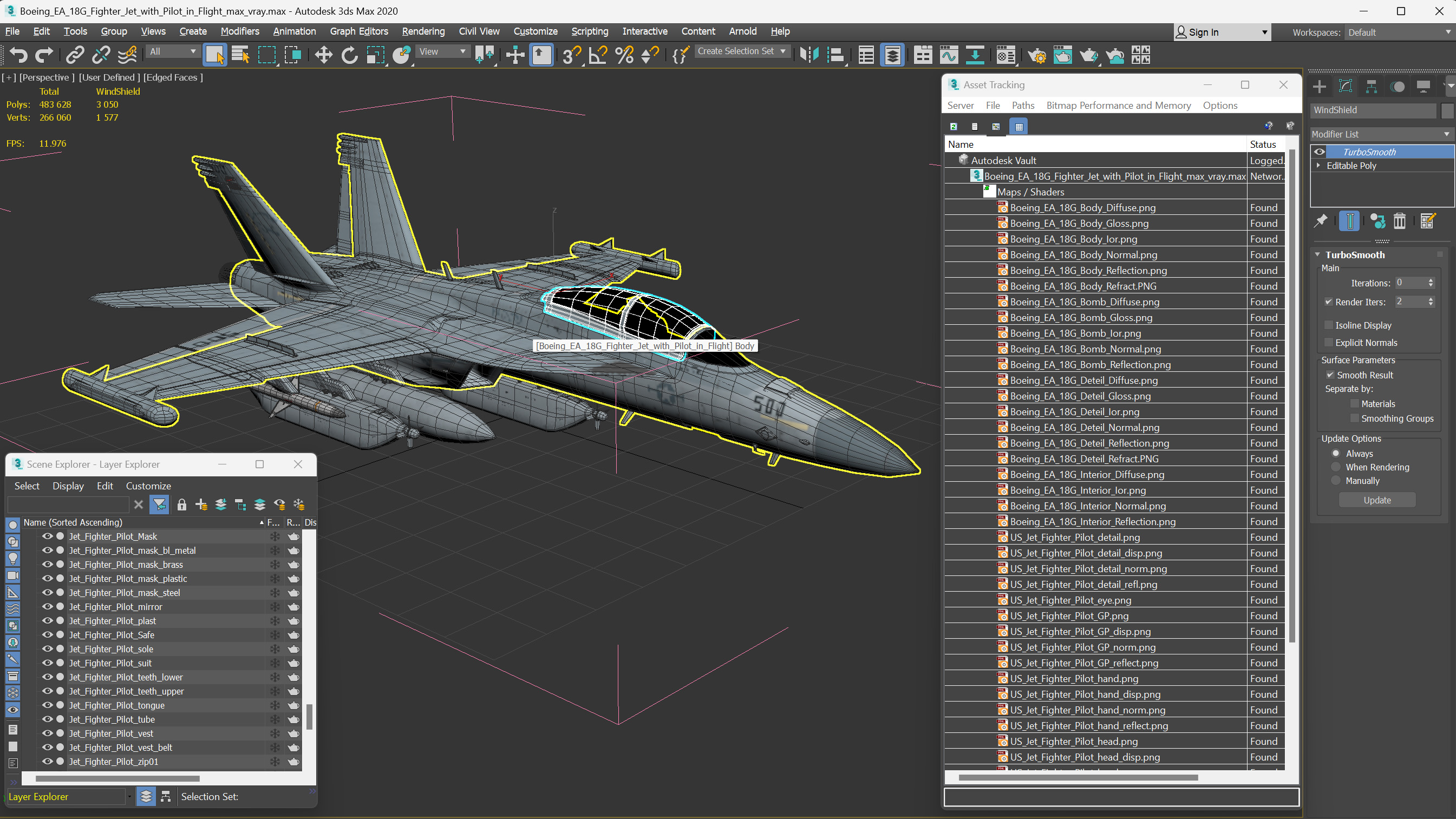 3D Boeing EA 18G Fighter Jet with Pilot in Flight