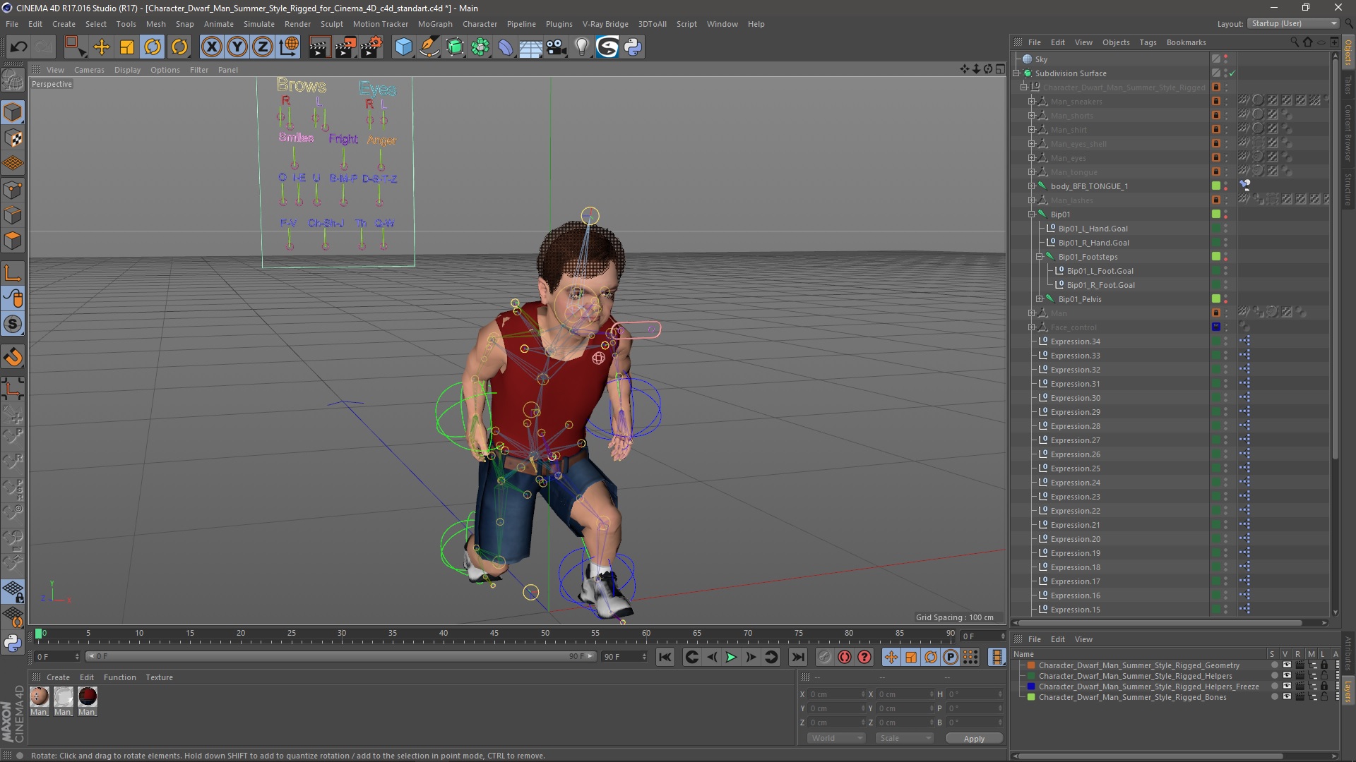 3D Character Dwarf Man Summer Style Rigged for Cinema 4D model