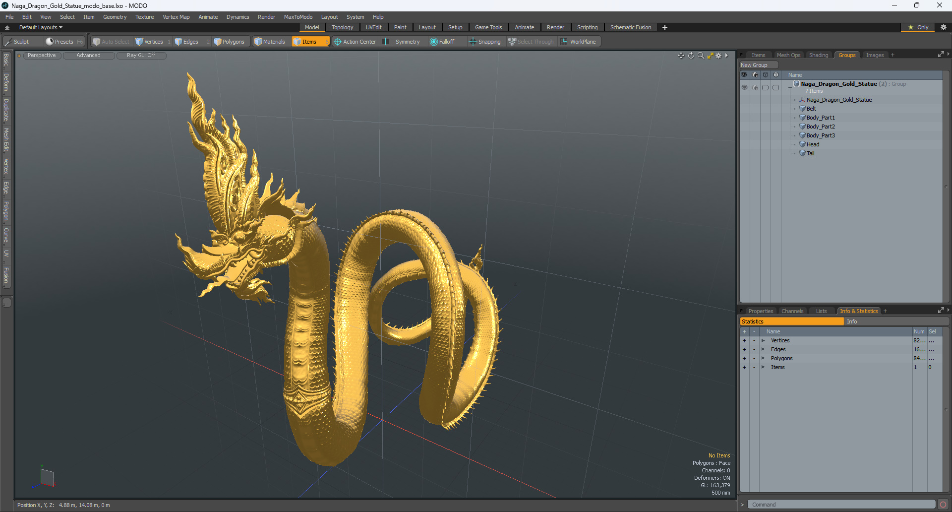 3D Naga Dragon Gold Statue model