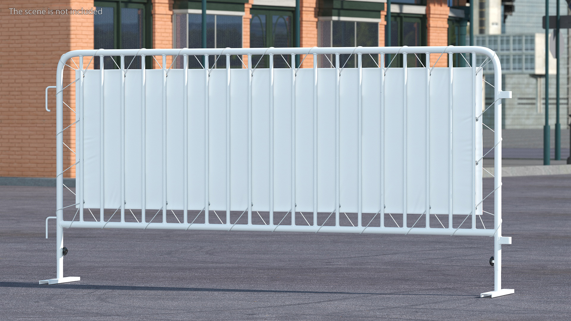 Red and White Crowd Control Barriers Line with Banners 3D model