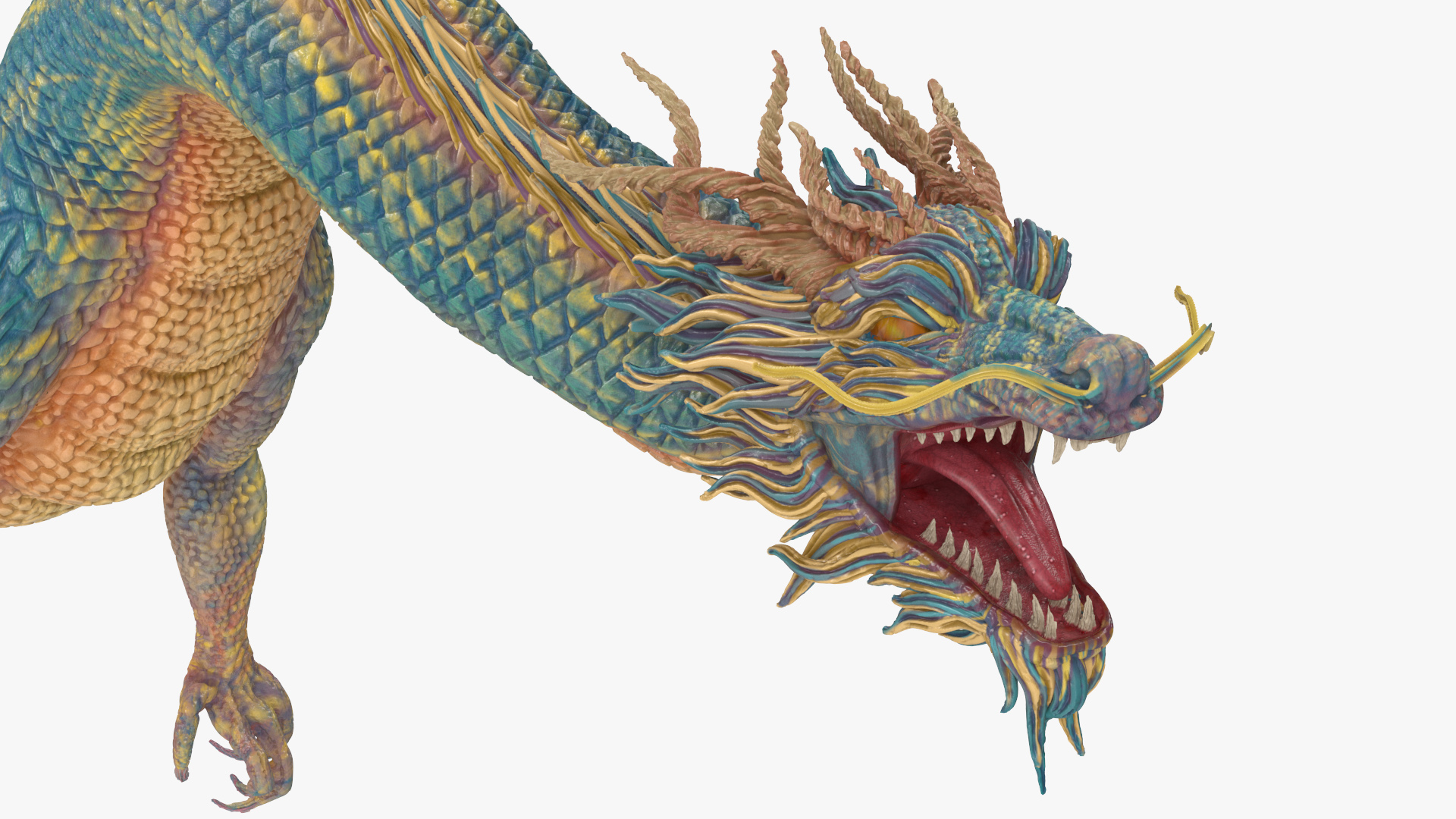 3D Asian Mythical Serpent Dragon Blue Rigged