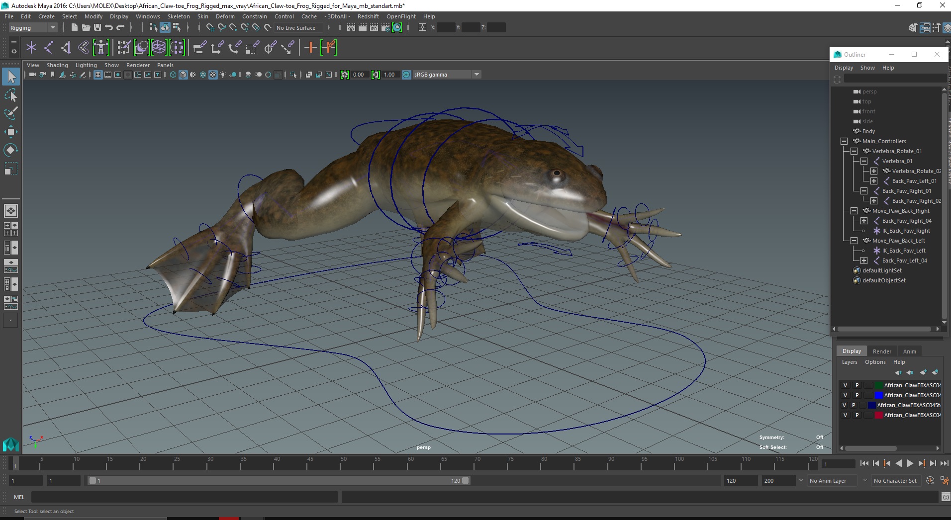 African Claw-toe Frog Rigged for Maya 3D