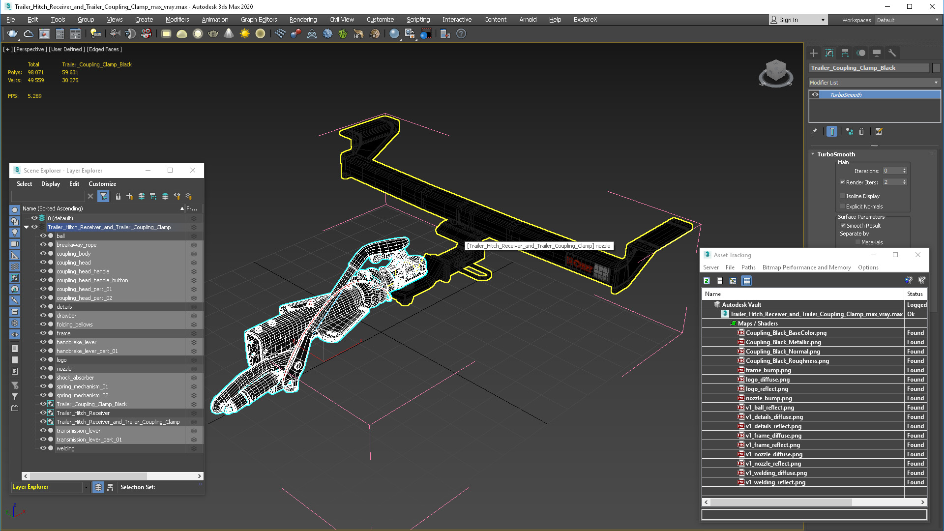 Trailer Hitch Receiver and Trailer Coupling Clamp 3D model