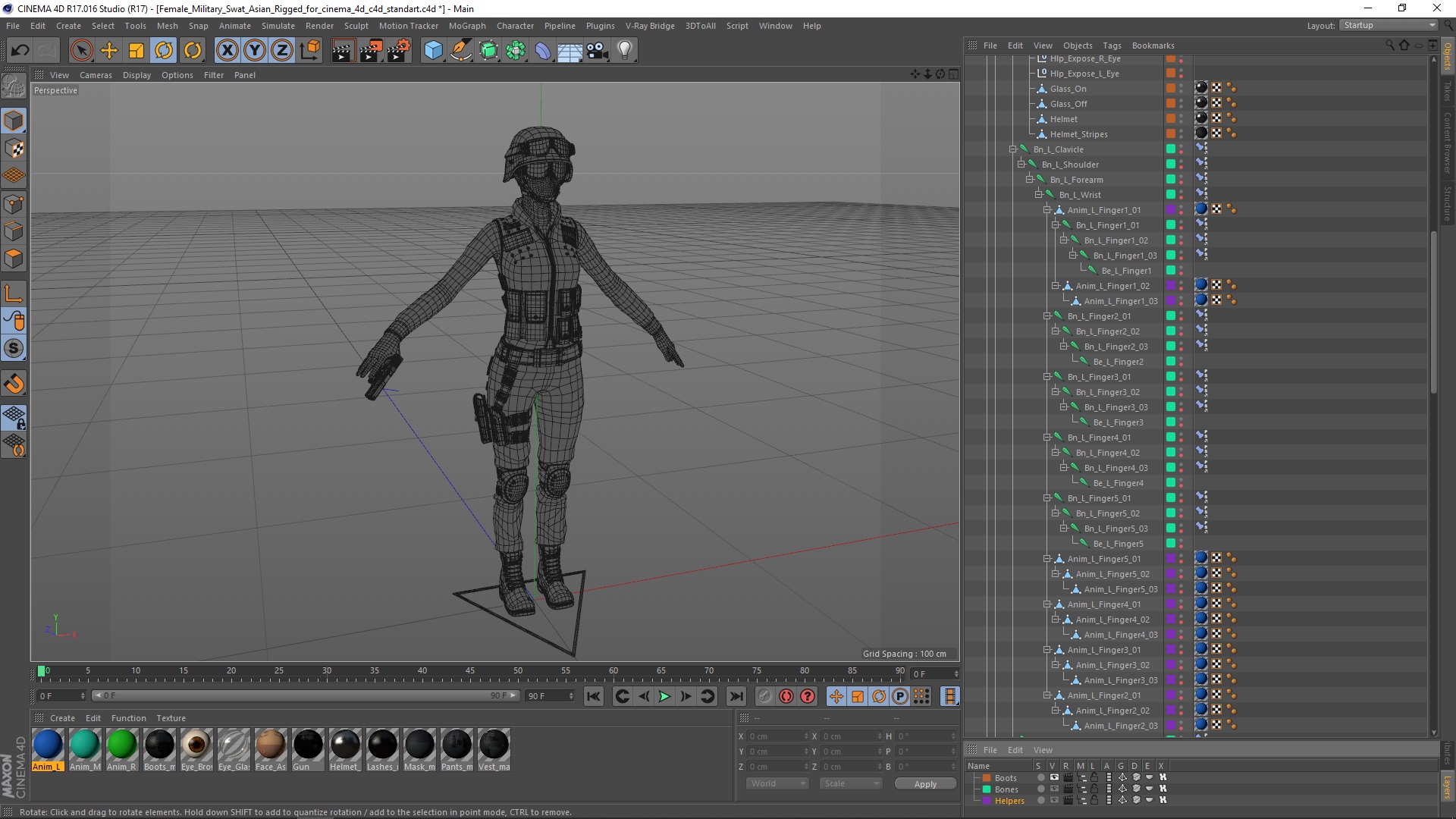 Female Military Swat Asian Rigged for Cinema 4D 3D