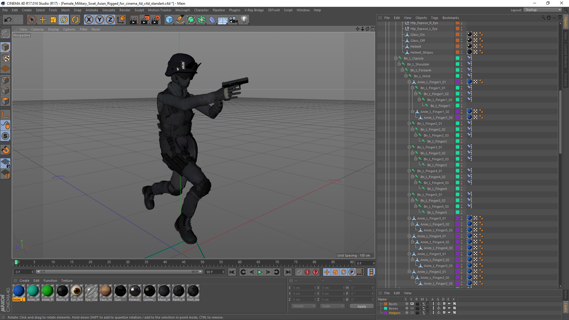 Female Military Swat Asian Rigged for Cinema 4D 3D