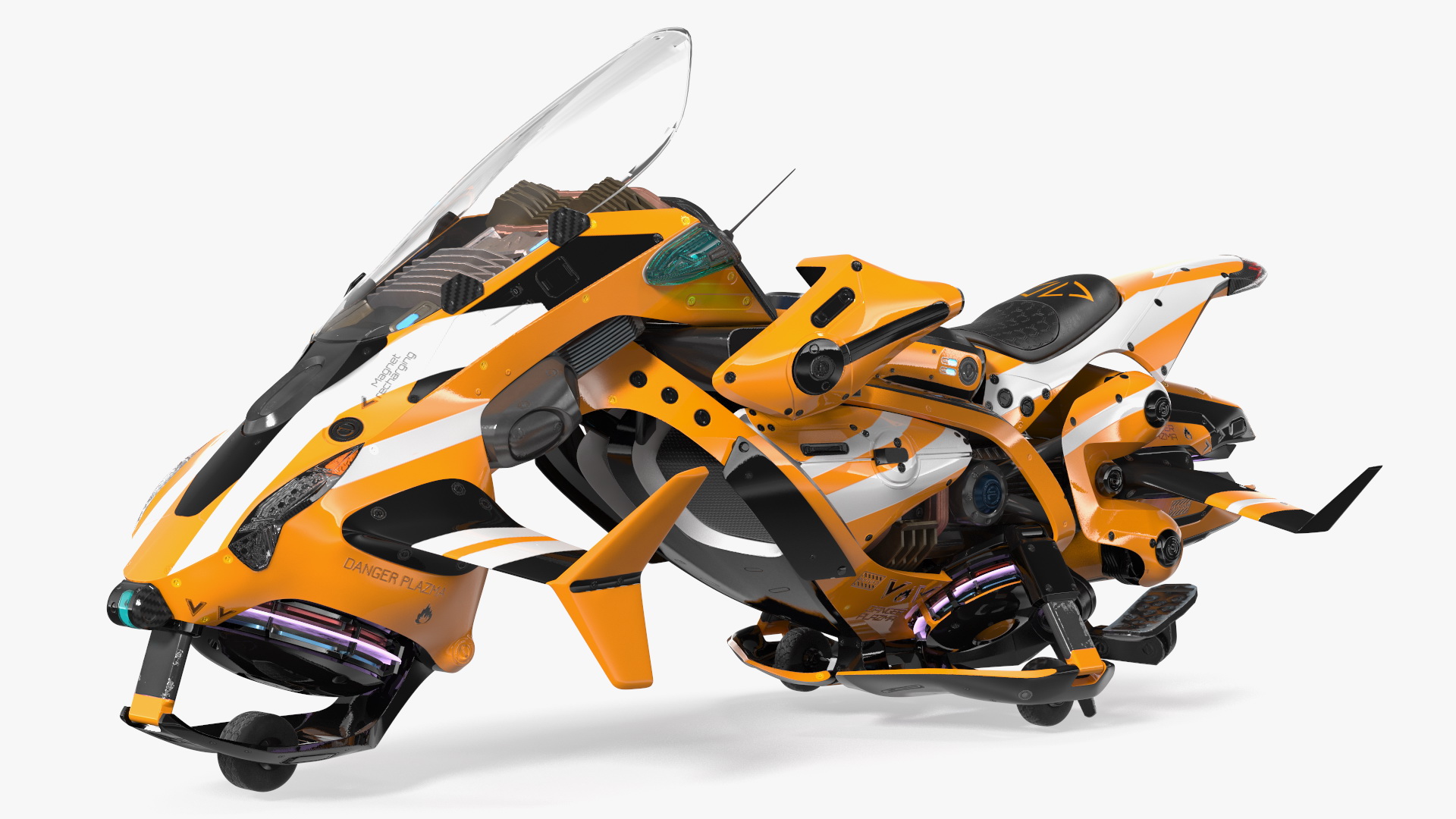 3D Scifi Fly Motorcycle Yellow Rigged for Cinema 4D model