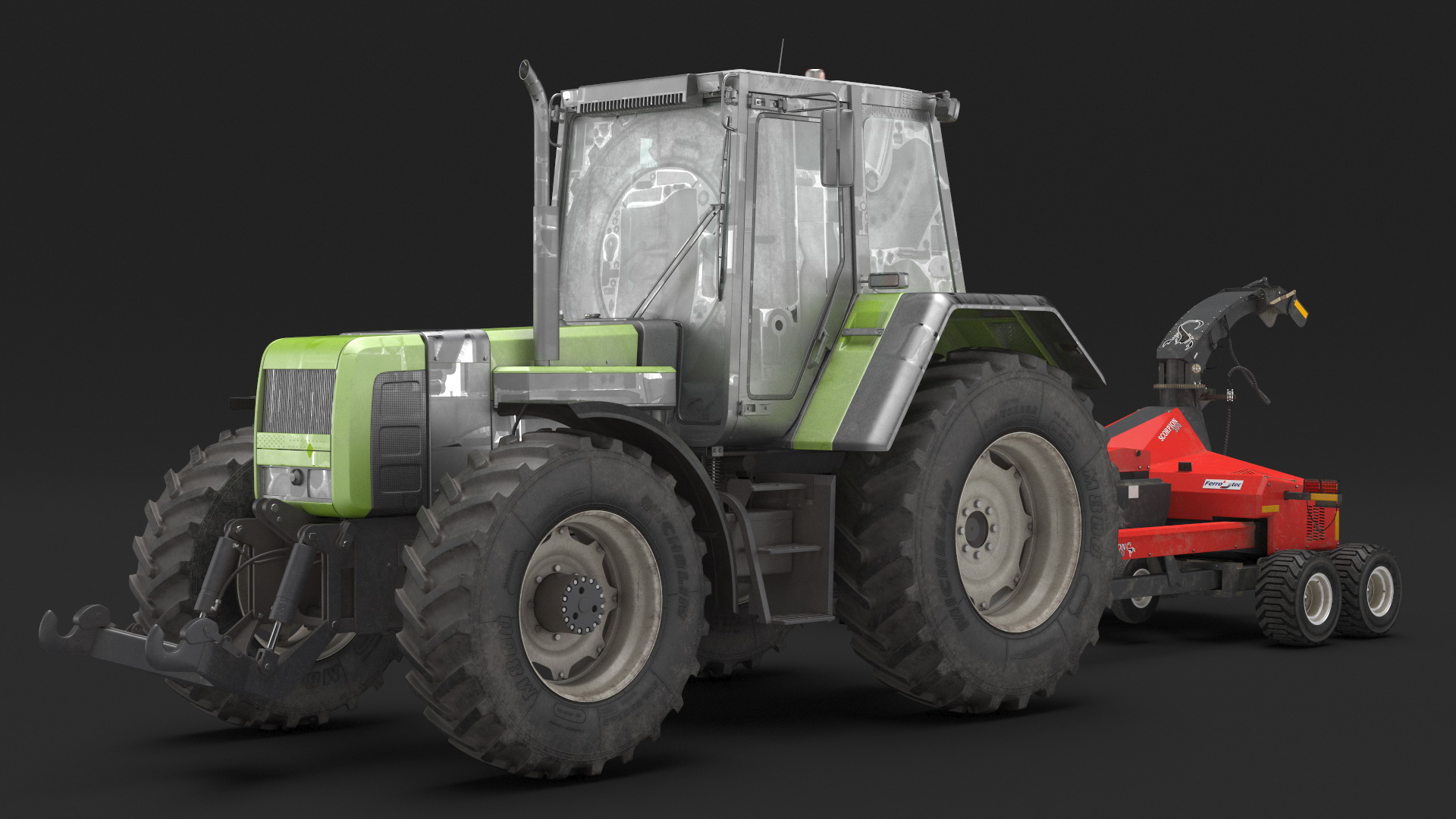 3D Wheel Tractor with Forage Harvester Dirty