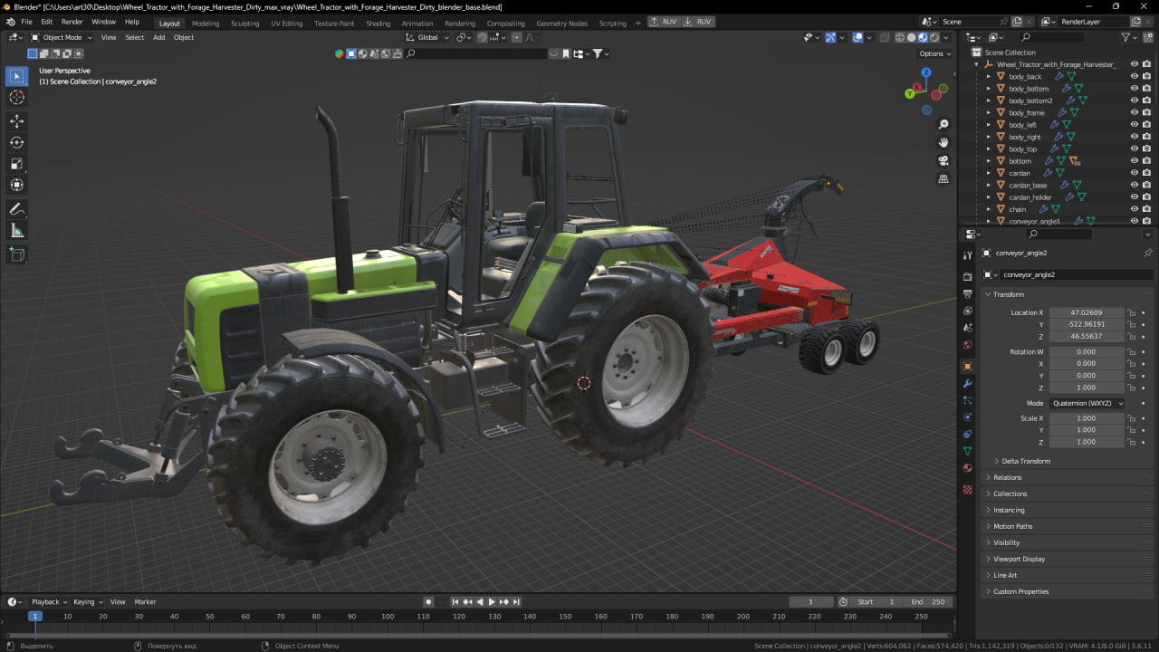 3D Wheel Tractor with Forage Harvester Dirty