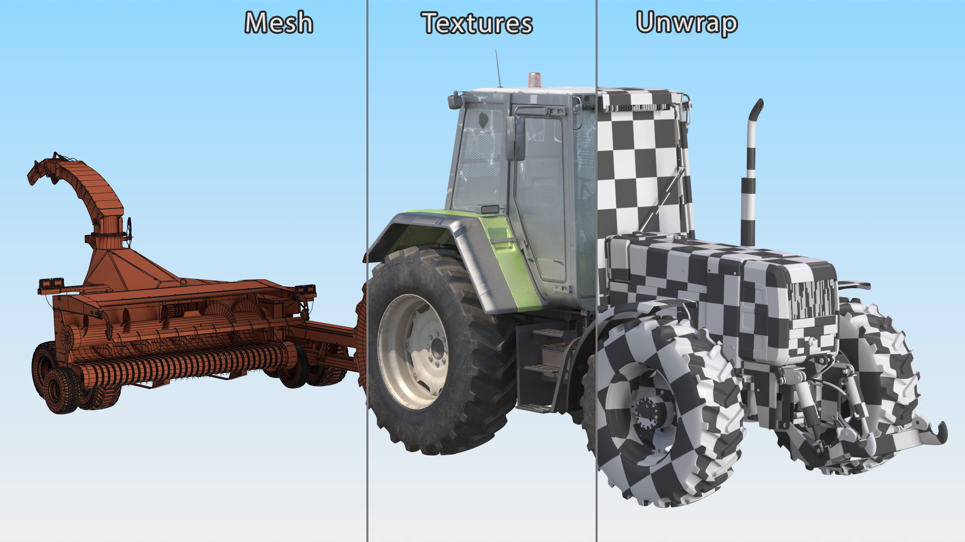 3D Wheel Tractor with Forage Harvester Dirty