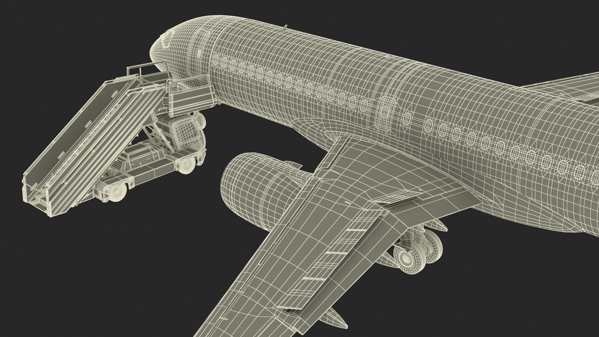 Airbus A220 with Passenger Boarding Stairs Car Rigged for Cinema 4D 3D