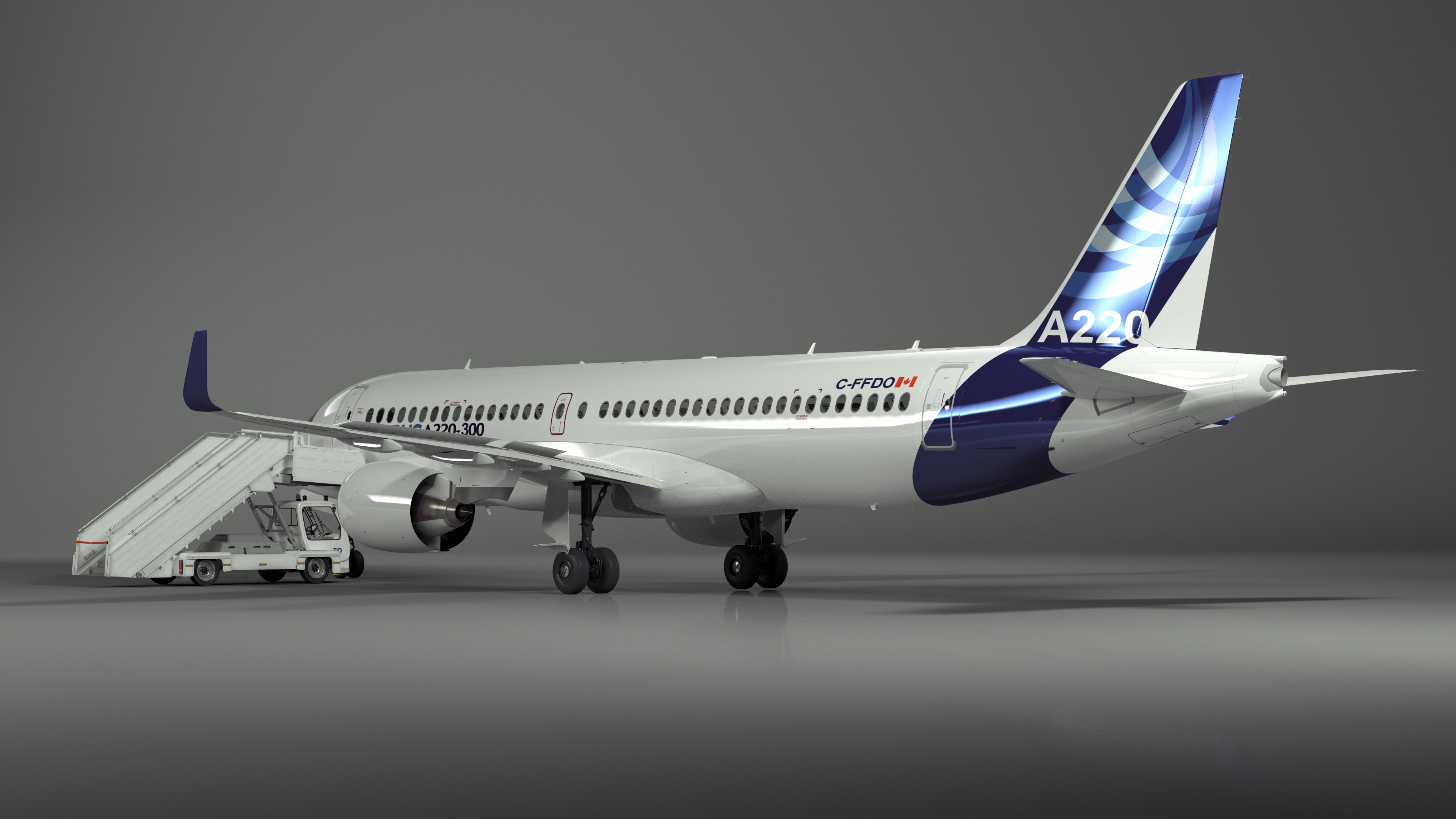 Airbus A220 with Passenger Boarding Stairs Car Rigged for Cinema 4D 3D