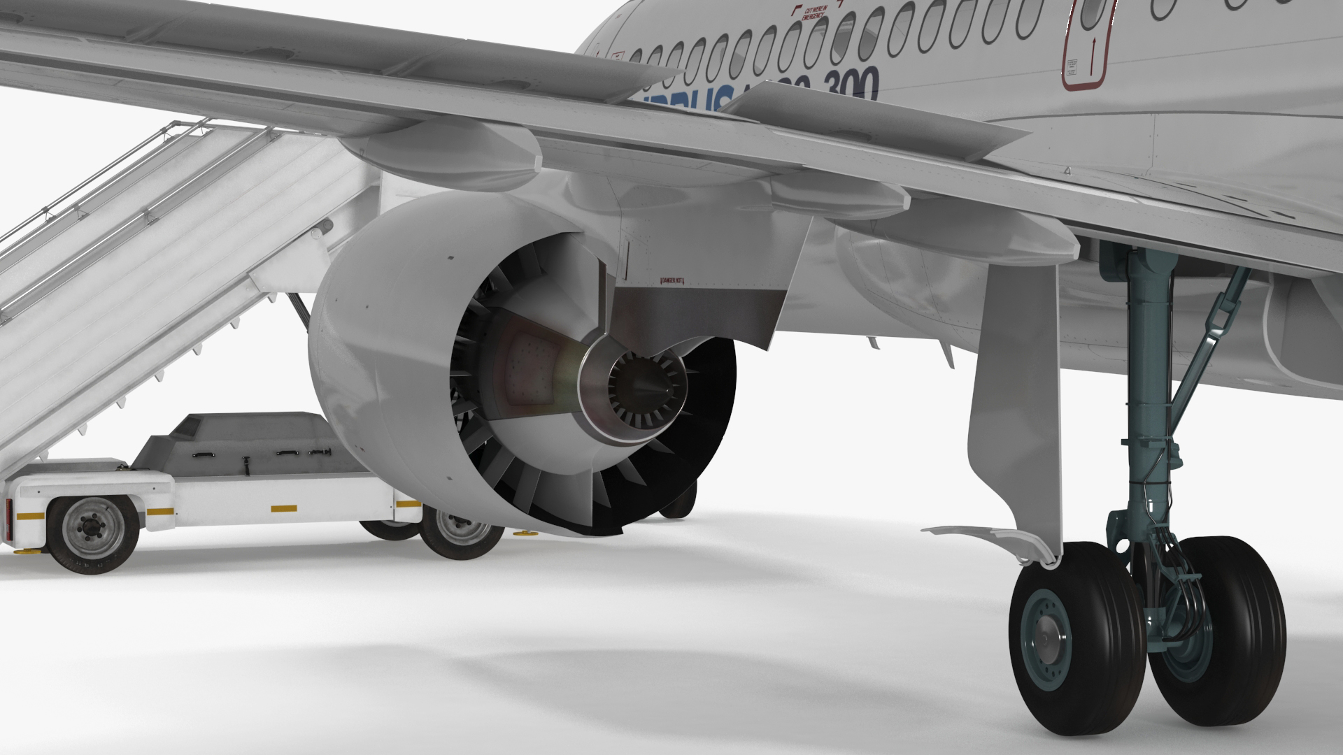 Airbus A220 with Passenger Boarding Stairs Car Rigged for Cinema 4D 3D