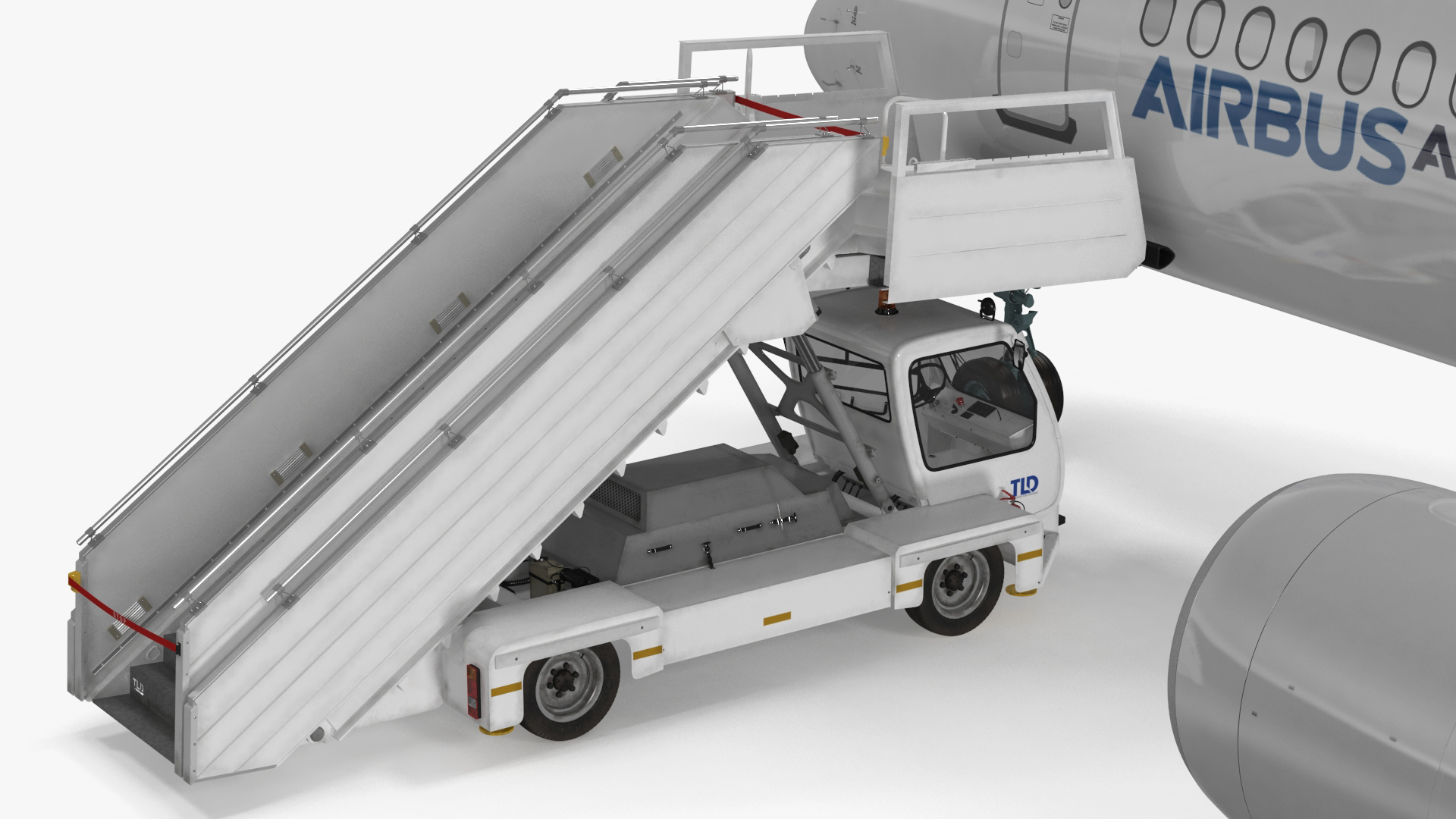 Airbus A220 with Passenger Boarding Stairs Car Rigged for Cinema 4D 3D