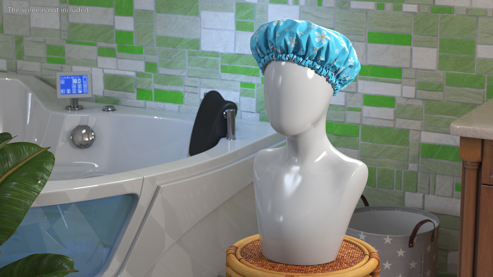 Satin Lined Shower Cap Blue 3D